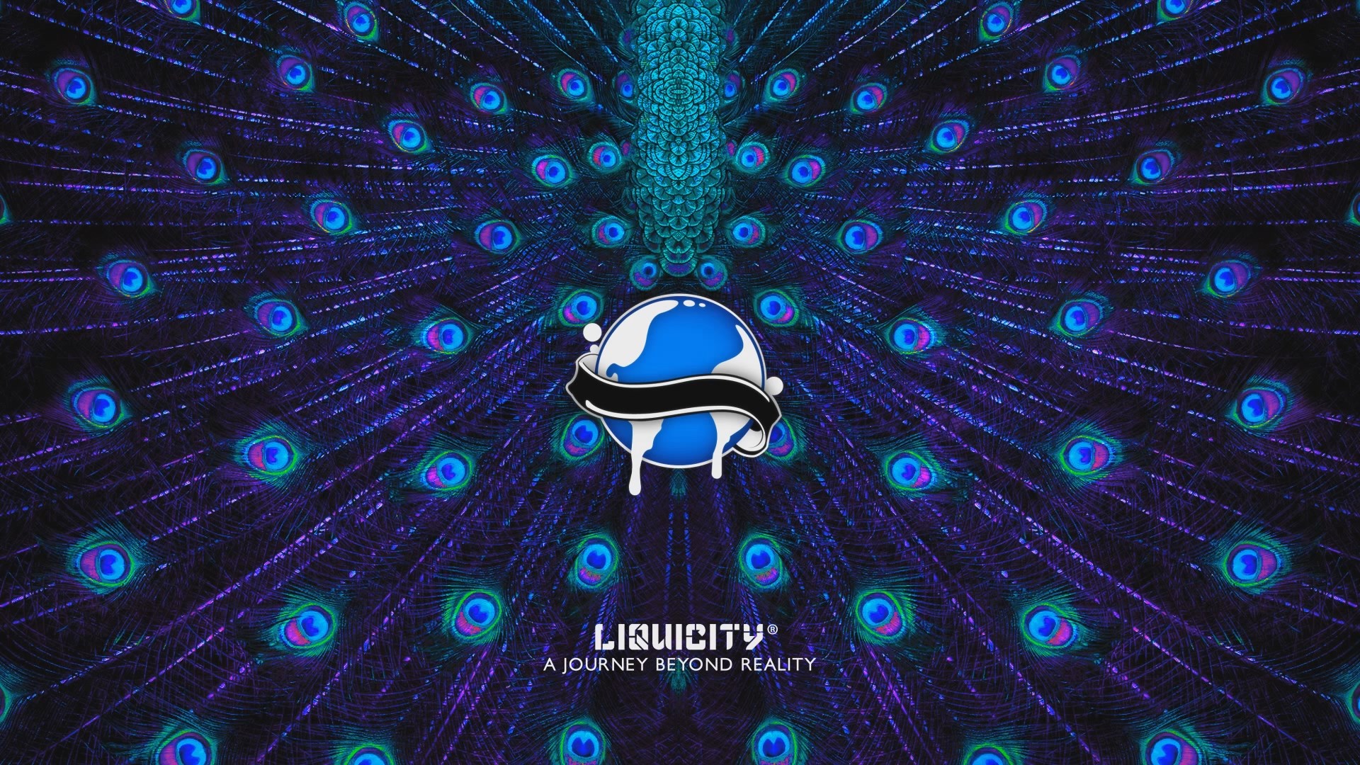 Liquicity A Journey Beyond Reality Logo Peacock Feathers HD Wallpaper
