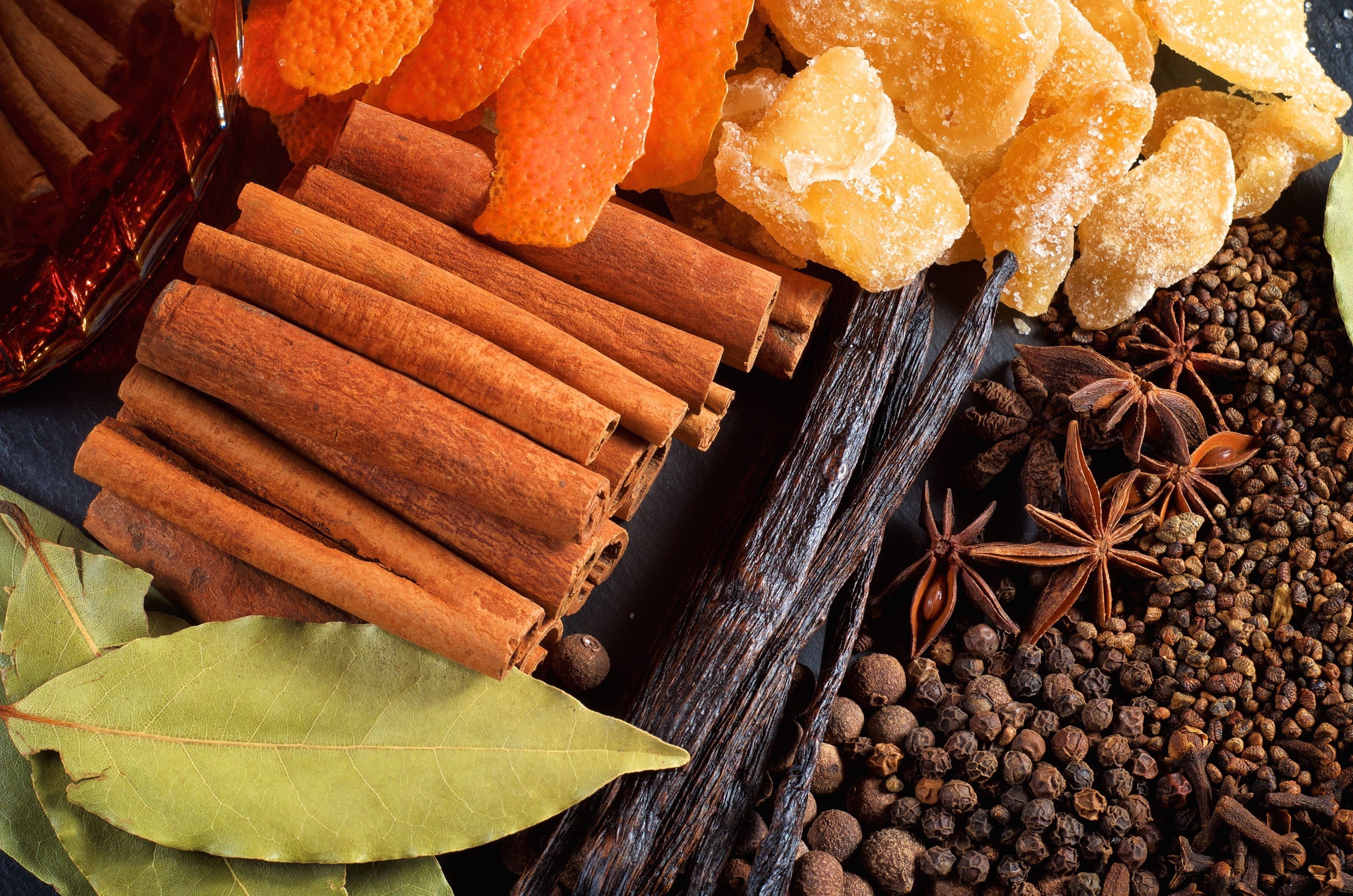 Assortment of aromatic spices and herbs HD Wallpaper