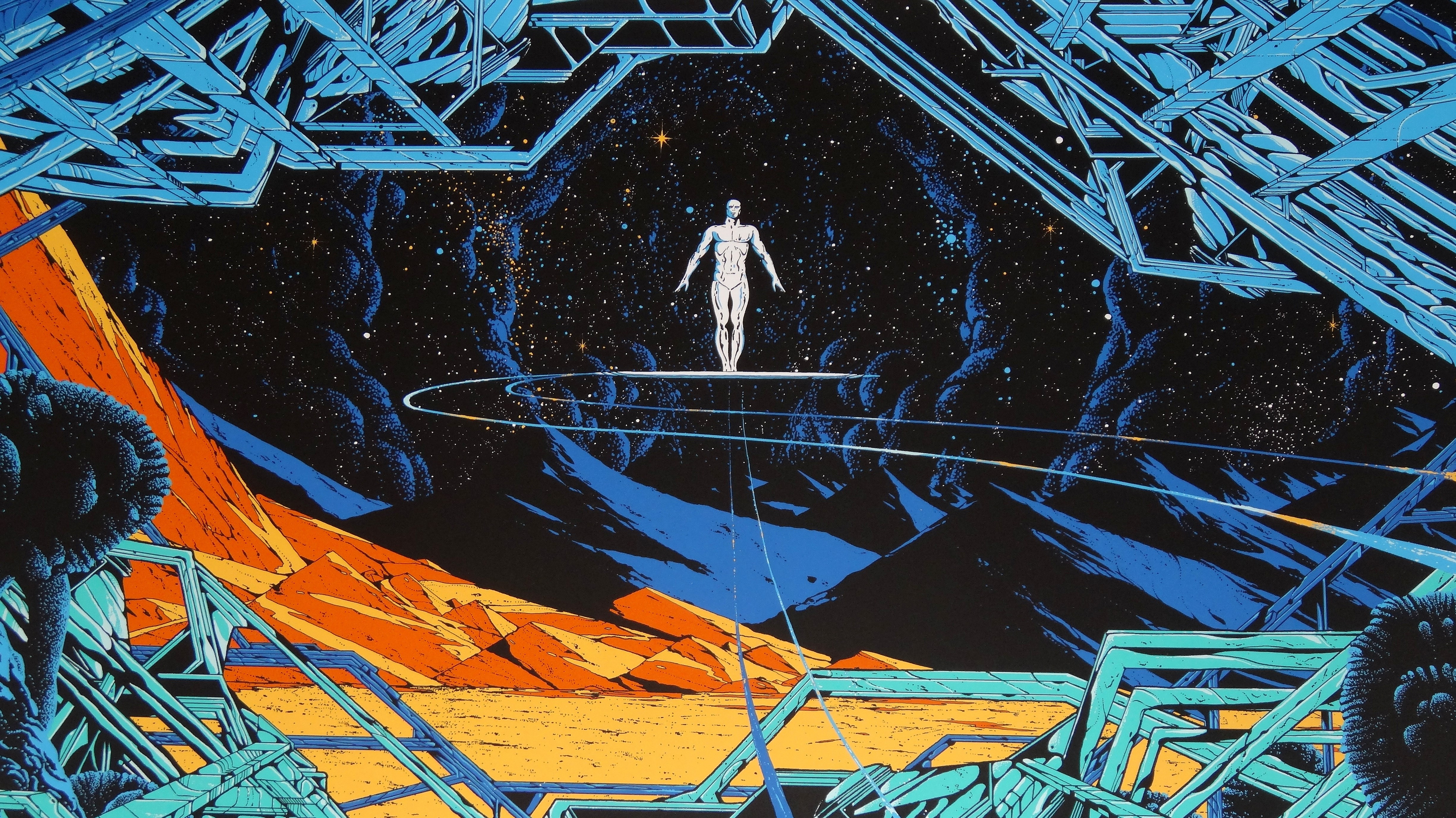 Silver Surfer in a cosmic landscape HD Wallpaper