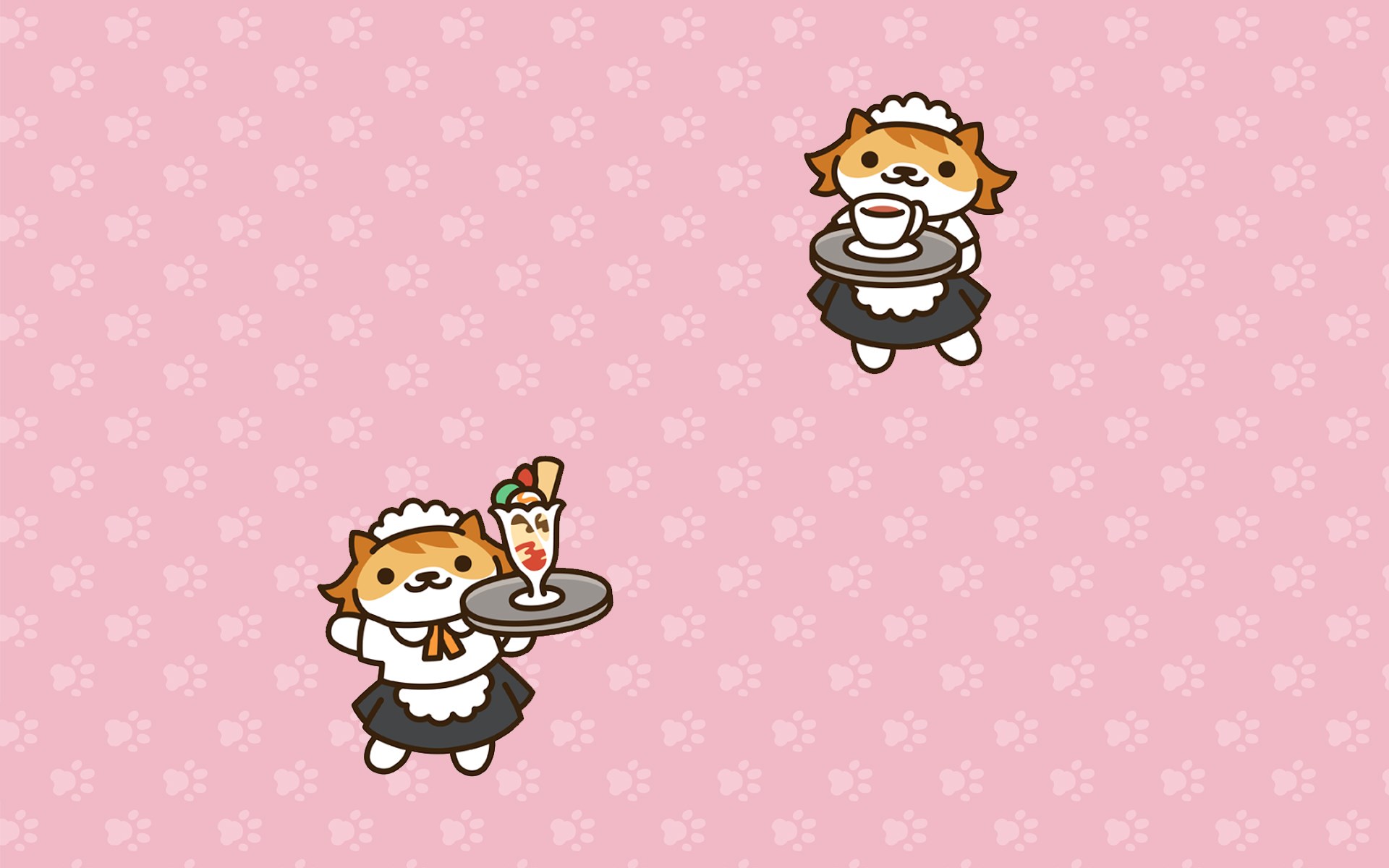 Two cats in maid outfits serving food and drinks HD Wallpaper