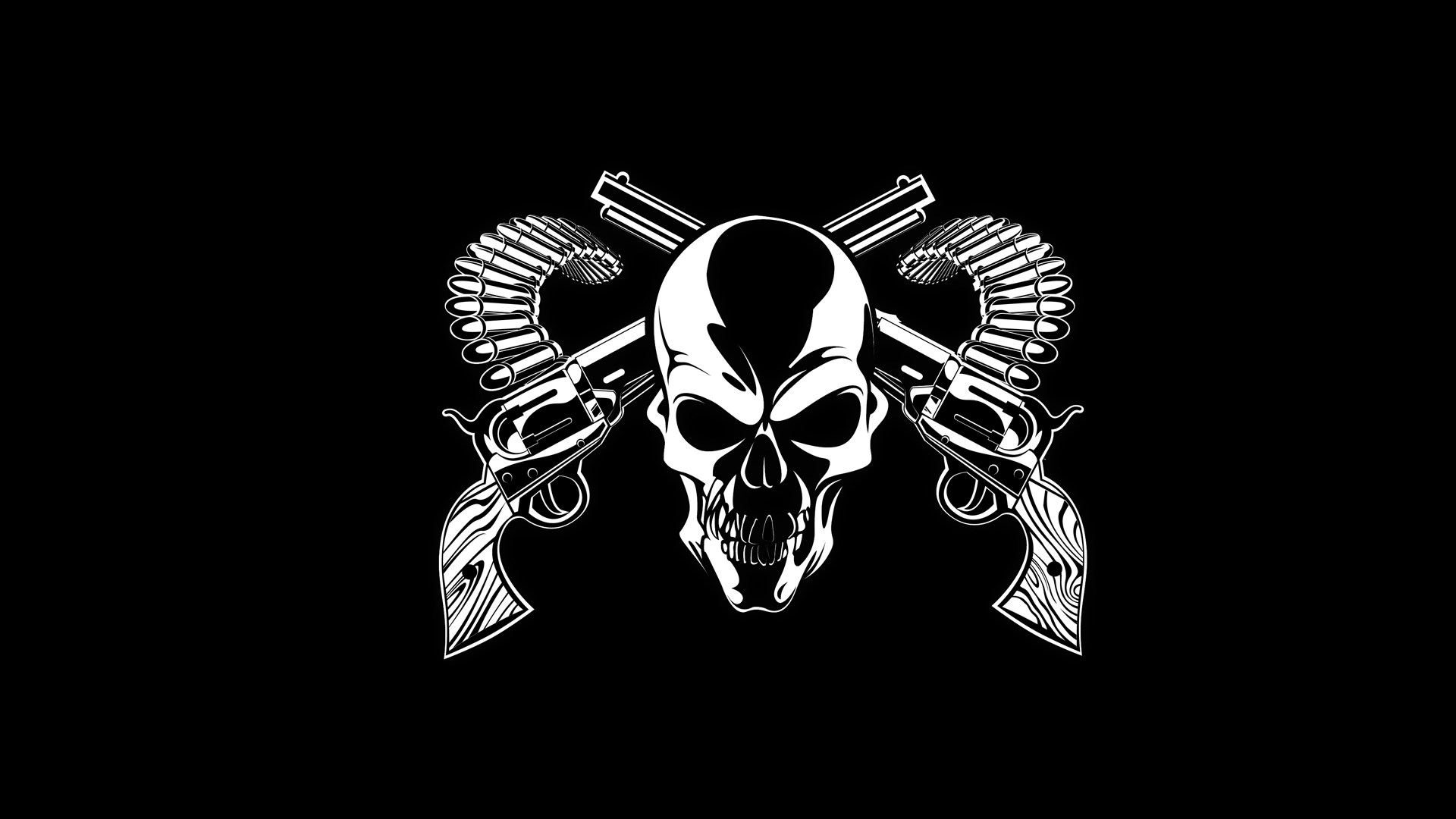 Skull with crossed revolvers and bullets HD Wallpaper