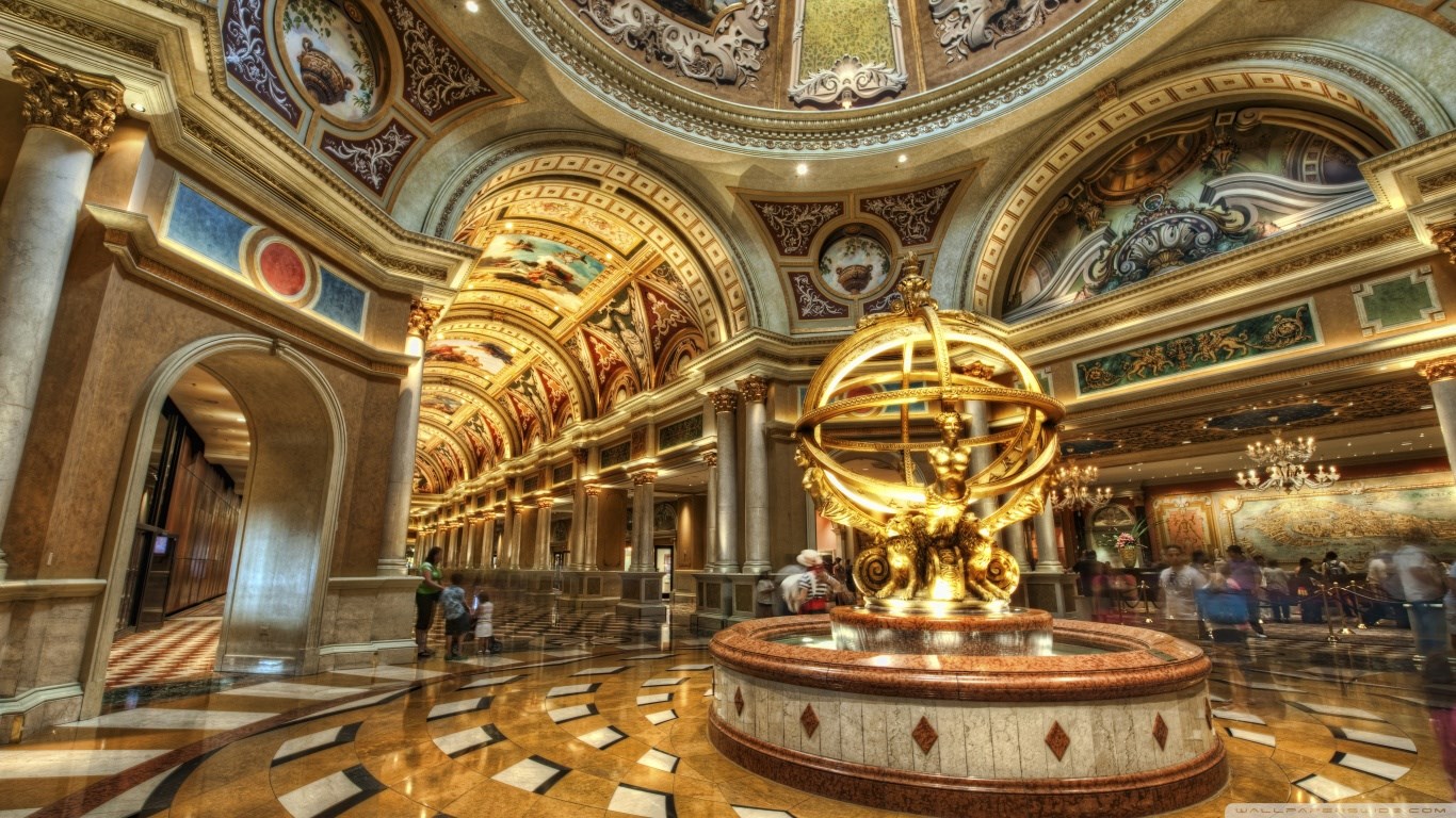 The Venetian Las Vegas interior with armillary sphere fountain HD Wallpaper