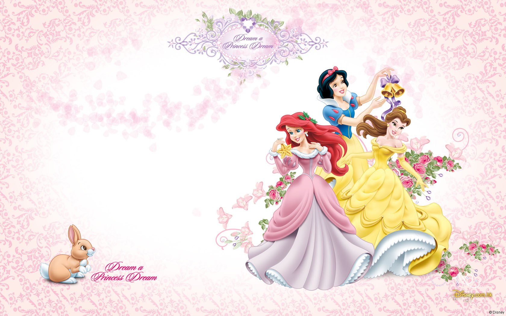 Disney Princesses Dream Theme with Snow White, Ariel, and Belle HD Wallpaper