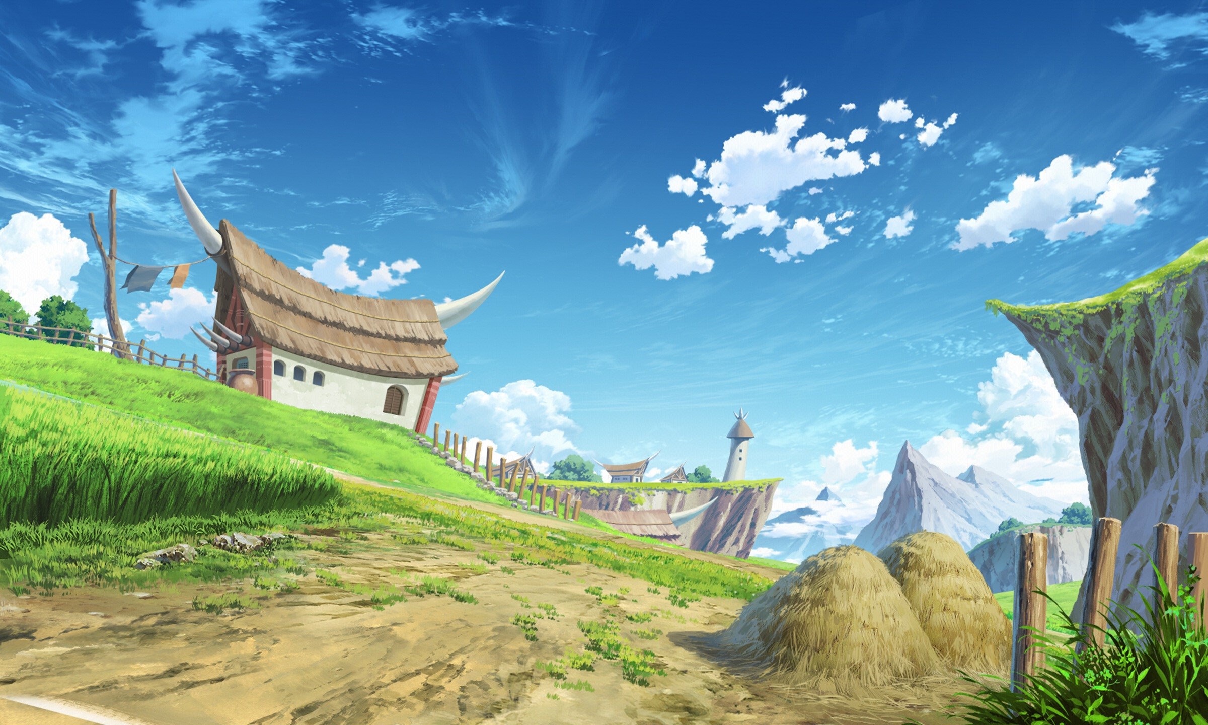 Monster Hunter Stories landscape with a house HD Wallpaper