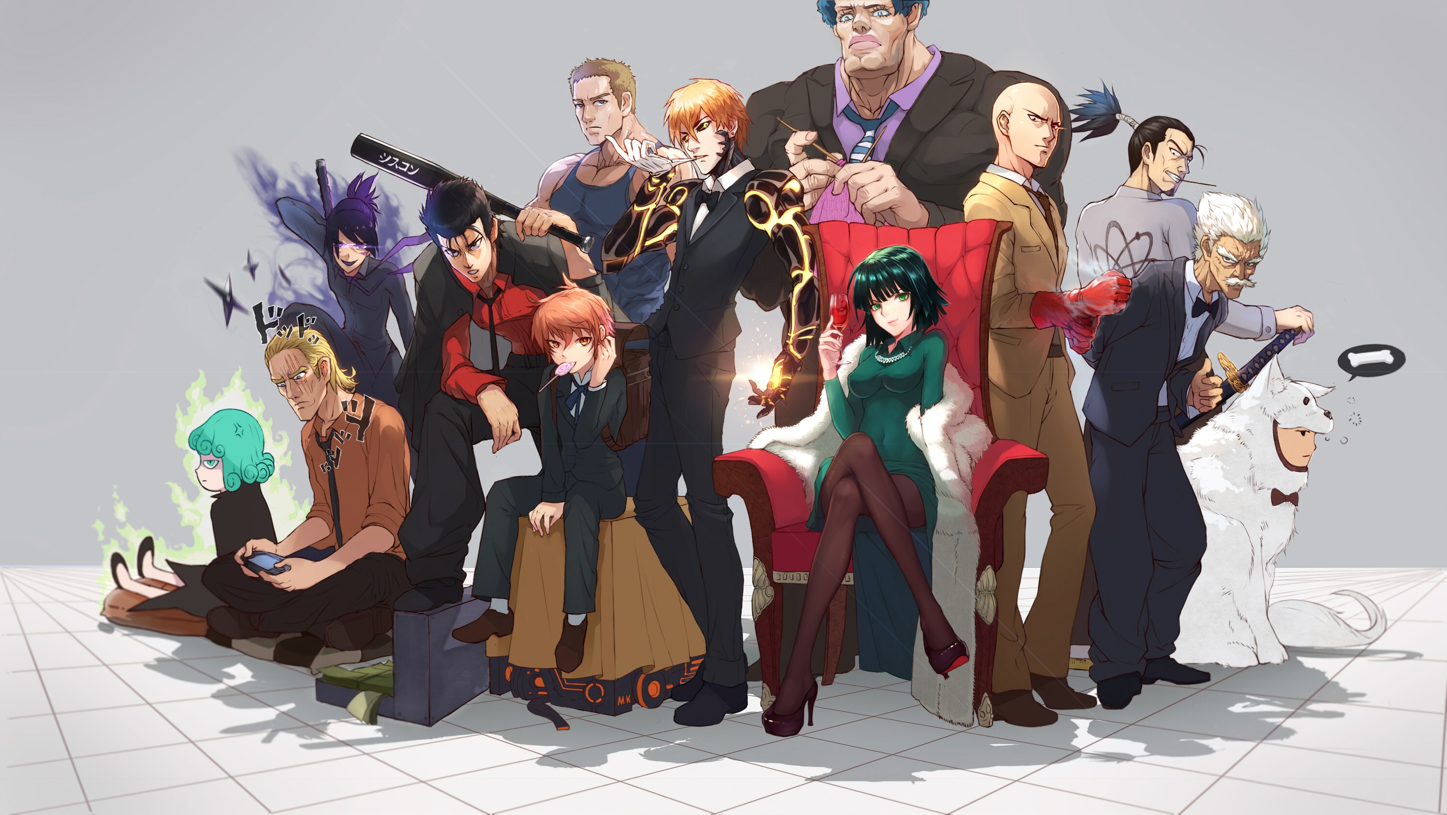 One Punch Man characters posing together HD Wallpaper