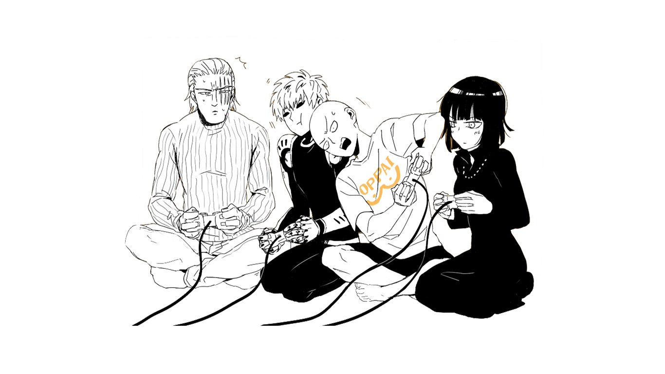 One Punch Man characters playing video games HD Wallpaper