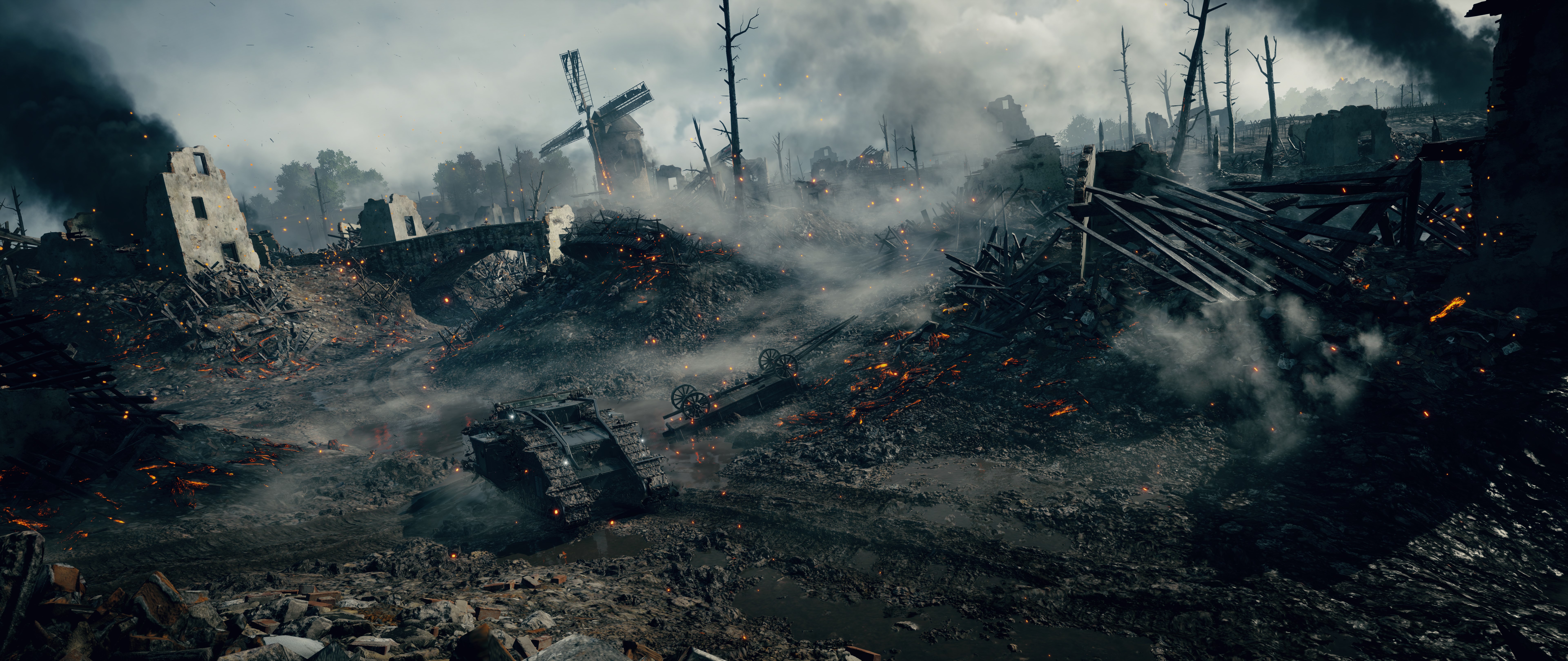 Battlefield 1 destroyed landscape with tank HD Wallpaper