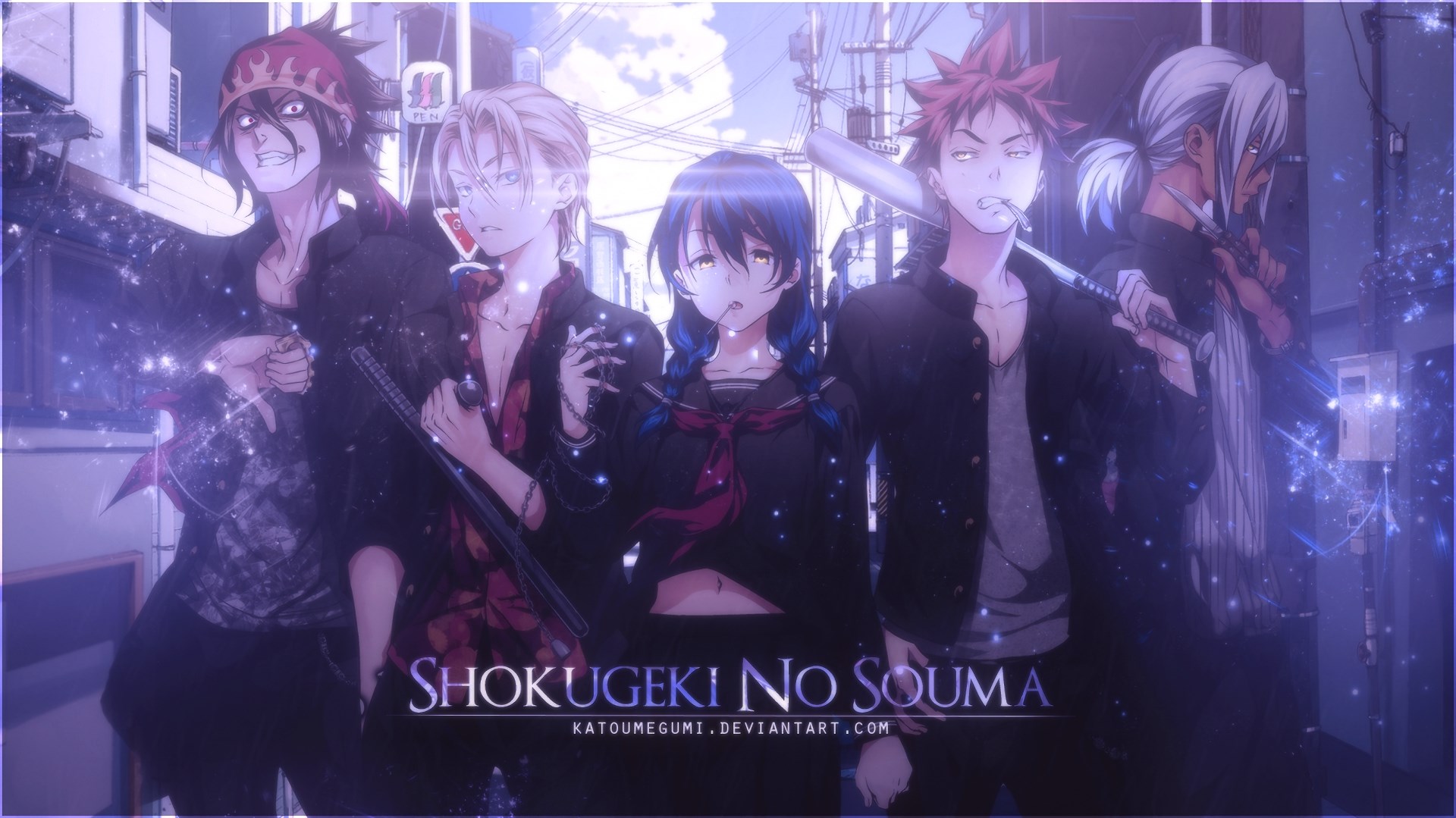 Food Wars! Shokugeki no Soma characters in alleyway HD Wallpaper