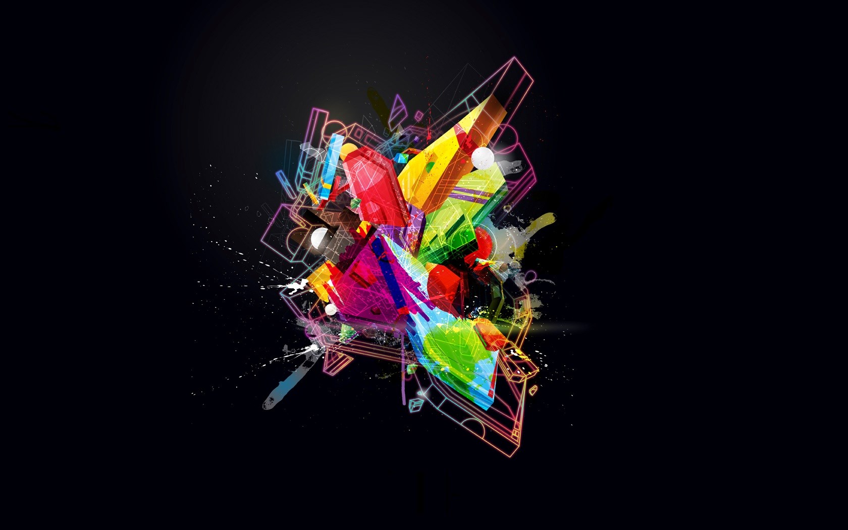 Abstract colorful geometric shapes on black background HD Wallpaper