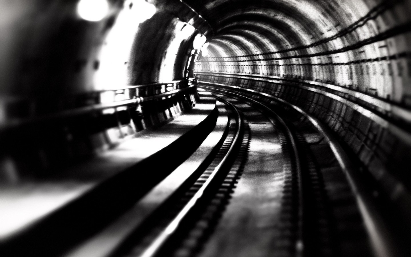 Subway tunnel with train tracks HD Wallpaper
