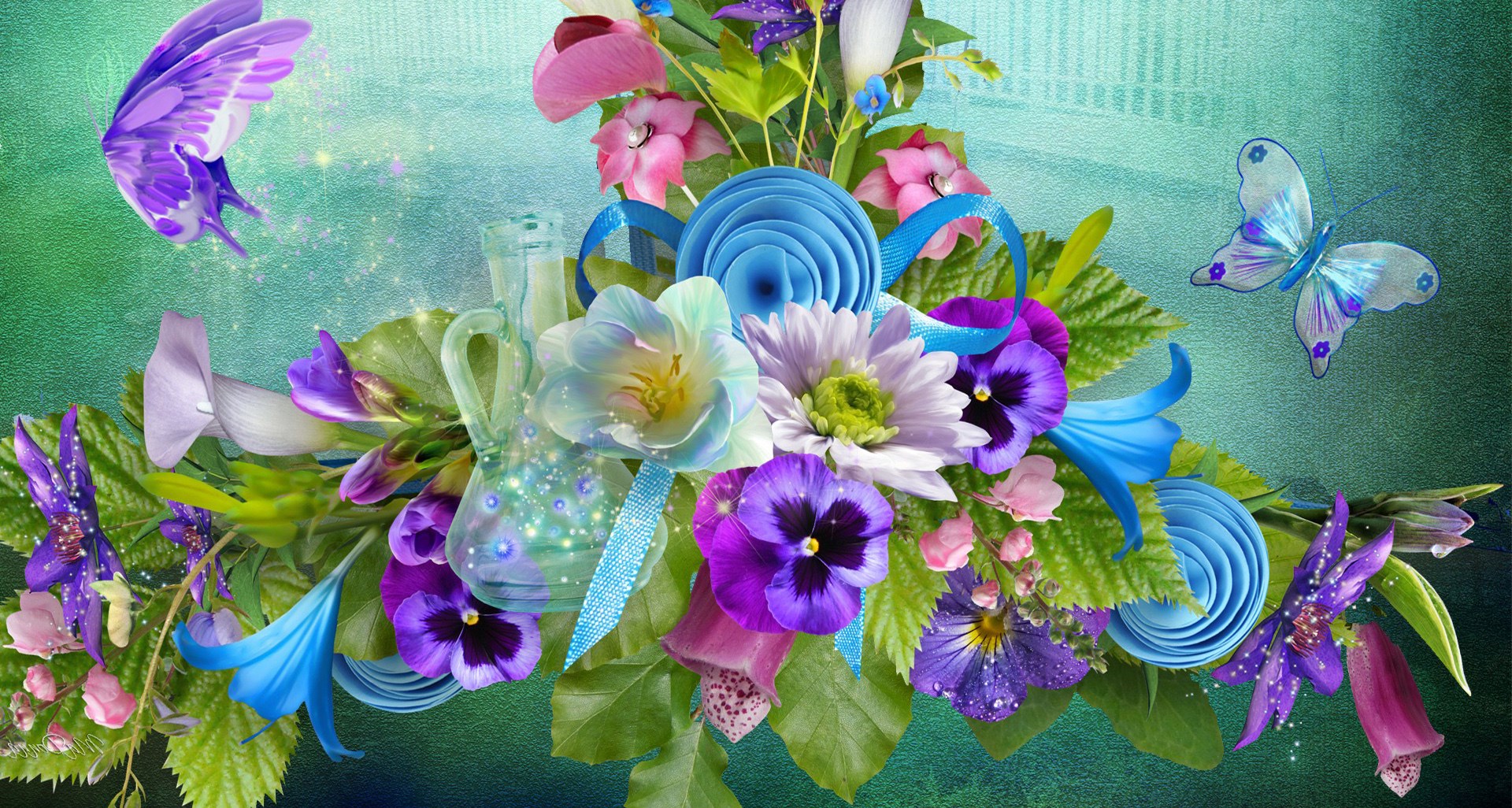 Spring floral arrangement with butterflies HD Wallpaper