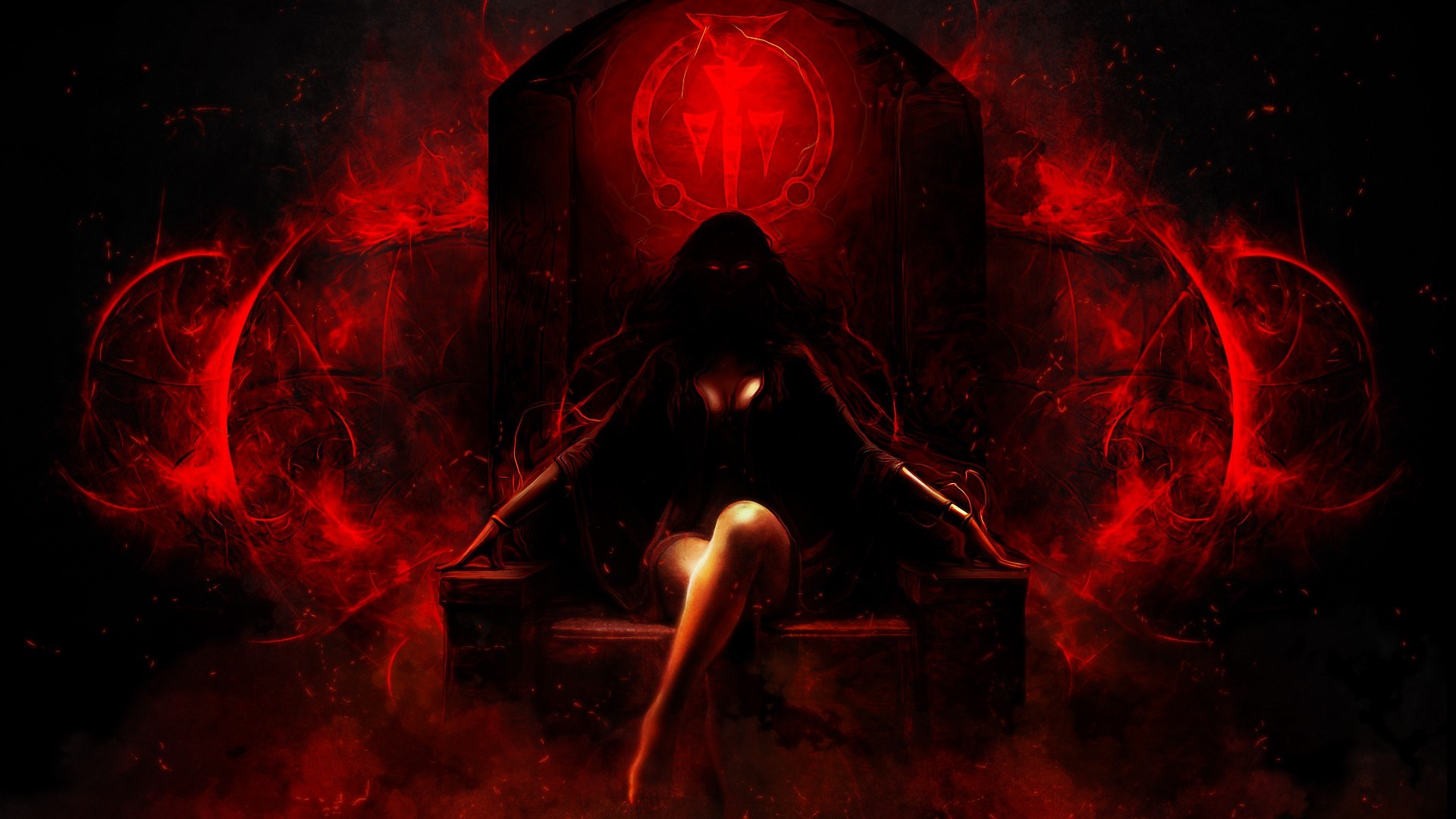Dark figure on throne with red energy HD Wallpaper