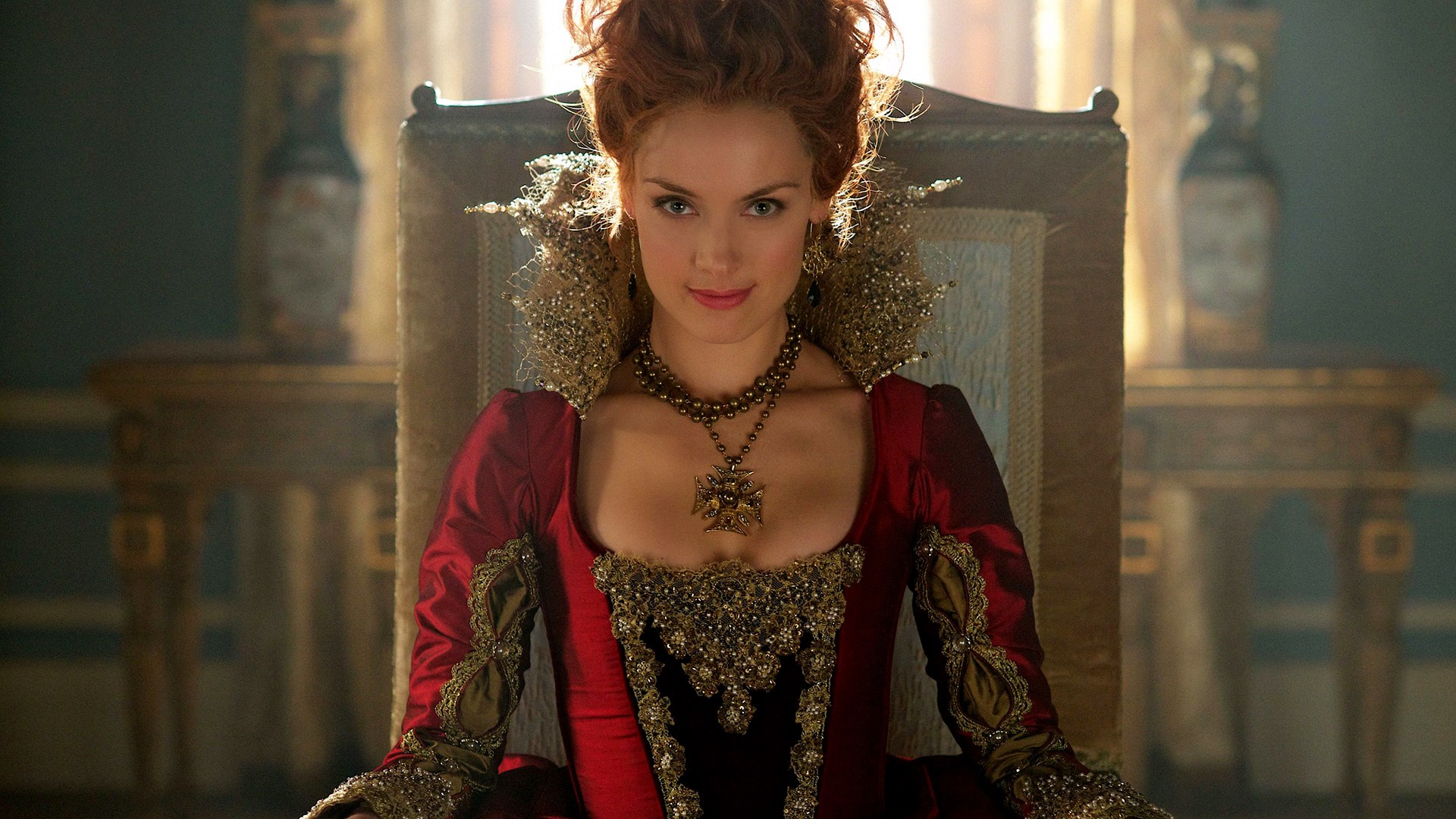 Reign: Woman in Ornate Red and Gold Renaissance Dress HD Wallpaper