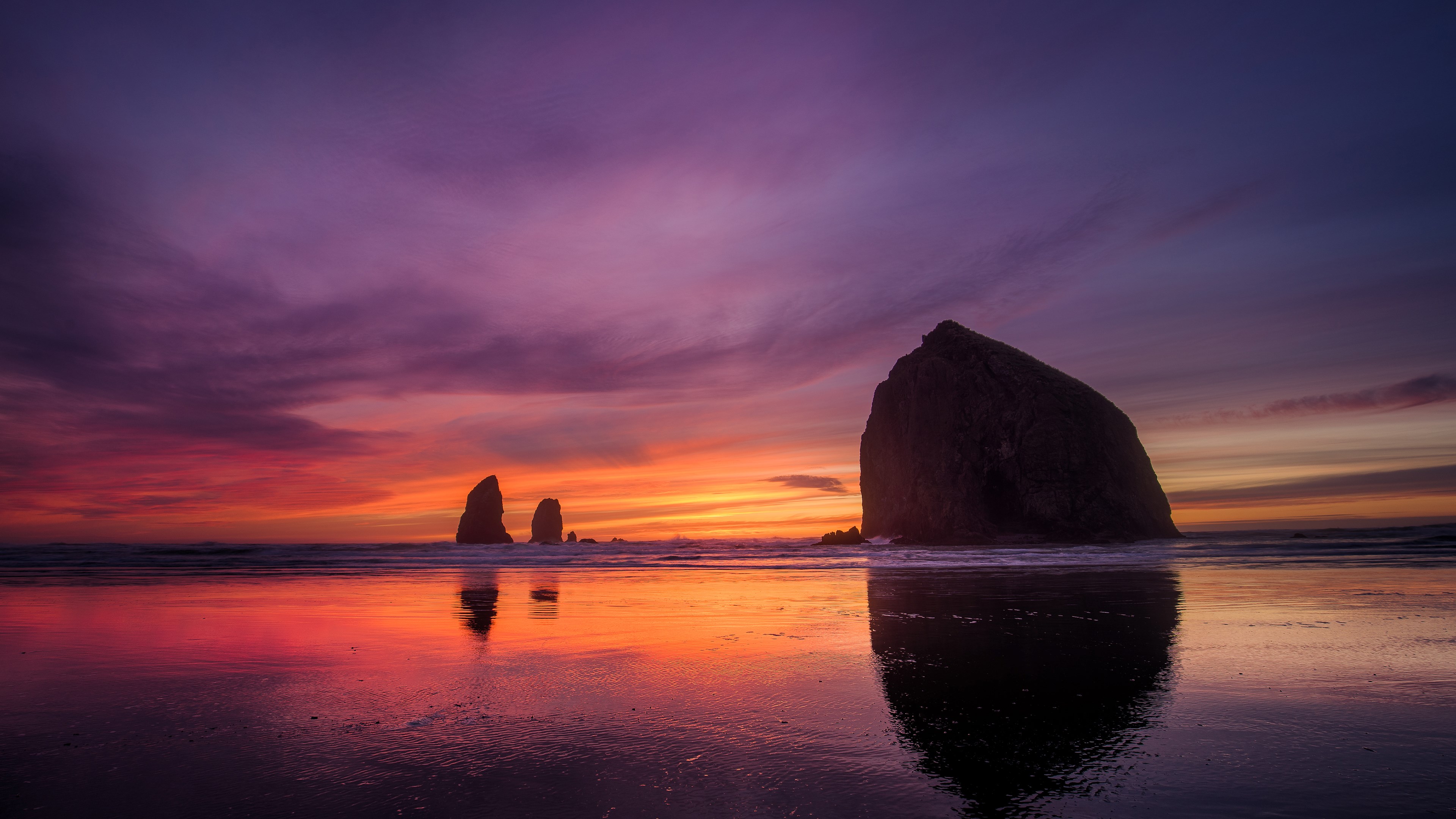 4K Sunset over the Ocean with Sea Stacks HD Wallpaper
