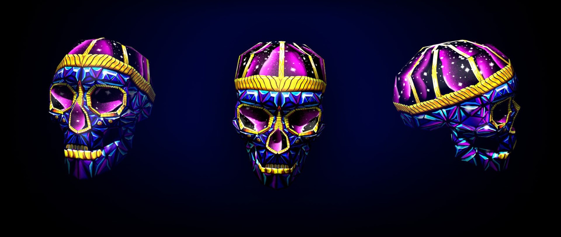 Three jeweled skulls with cosmic designs HD Wallpaper