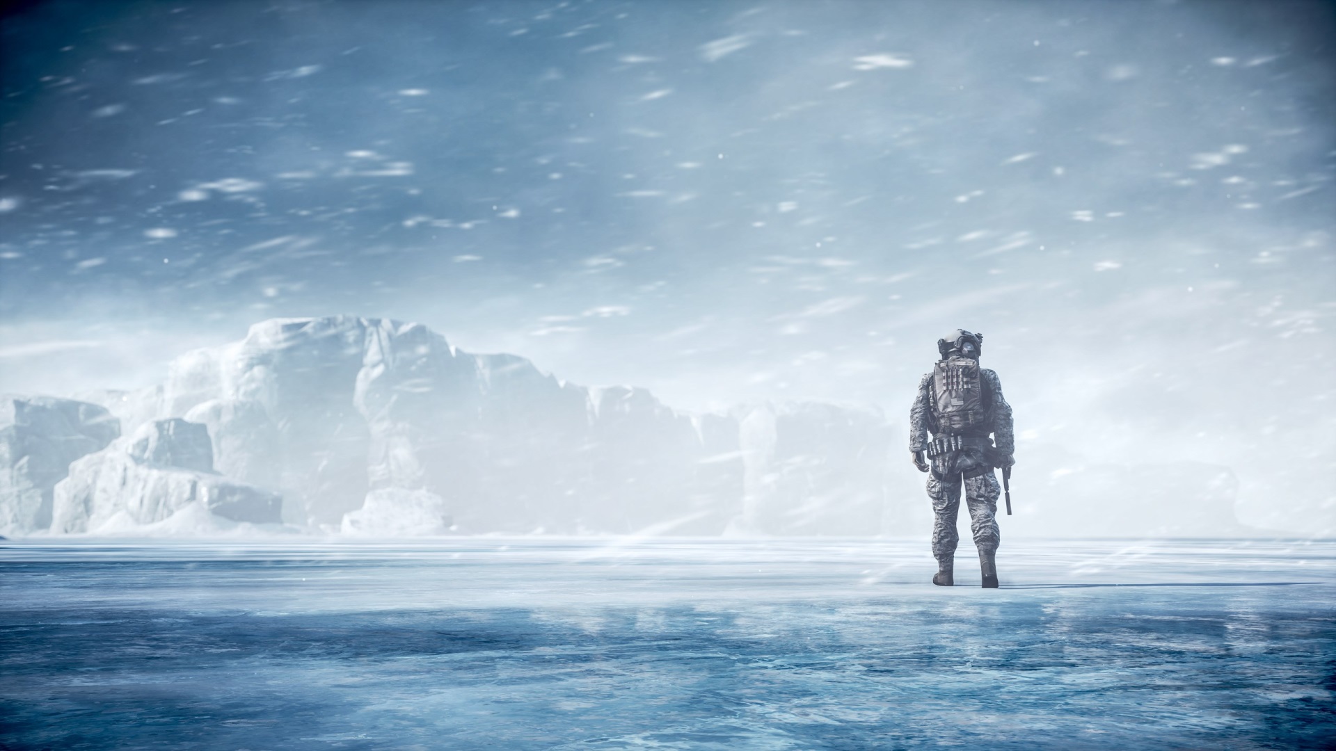 Soldier in a snowy landscape from Battlefield 4 HD Wallpaper