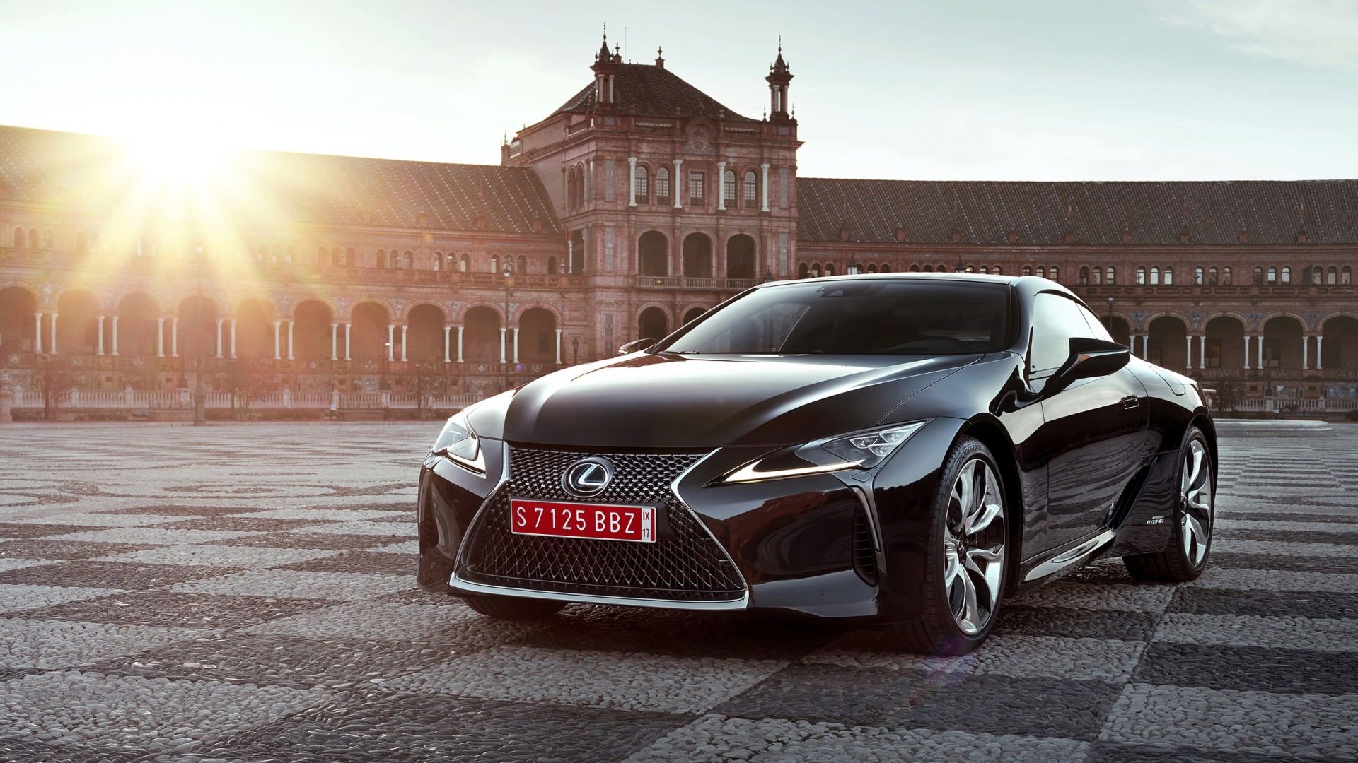 Black Lexus LC 500 in front of building HD Wallpaper