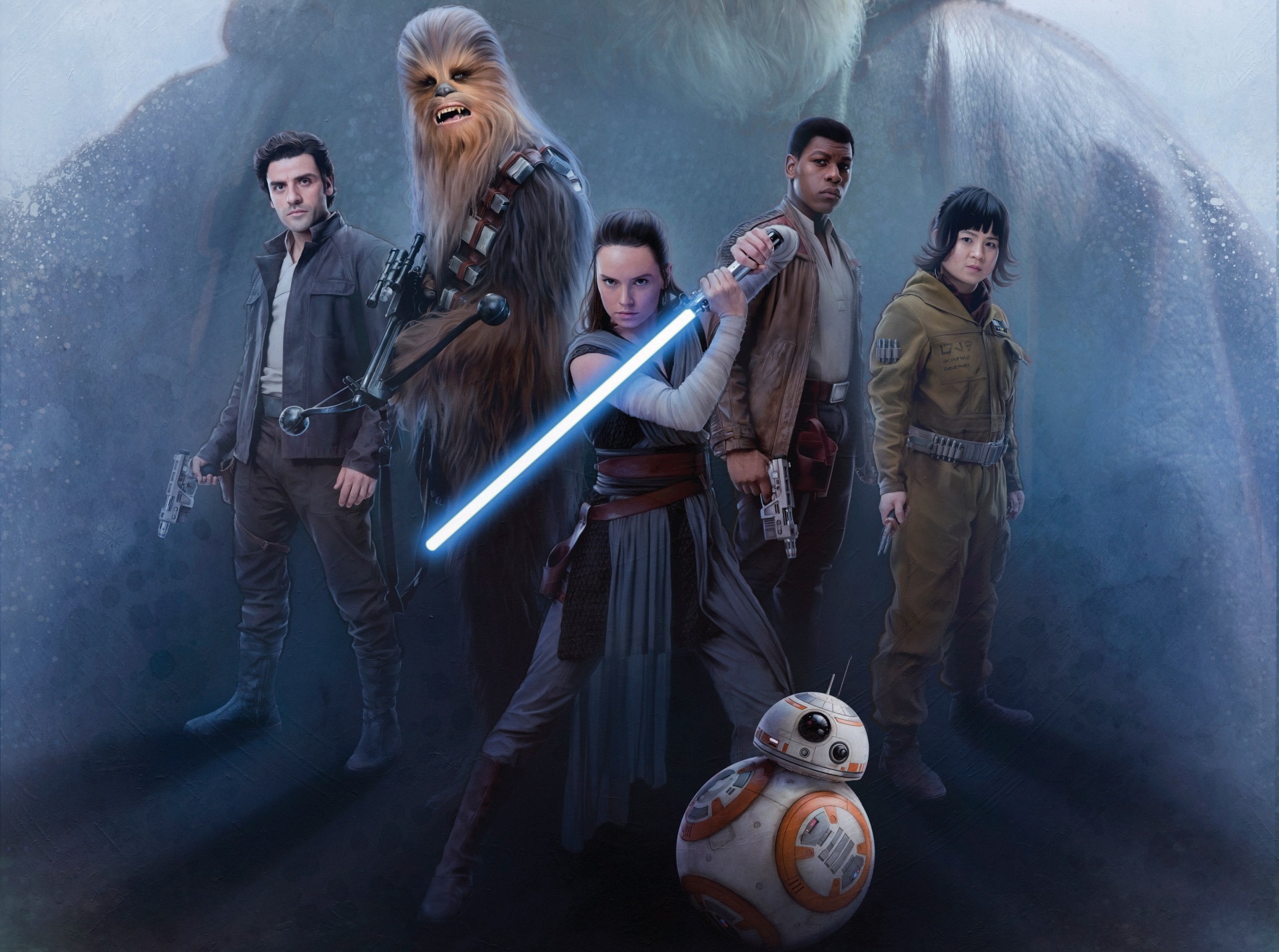 Star Wars The Last Jedi characters with BB-8 HD Wallpaper