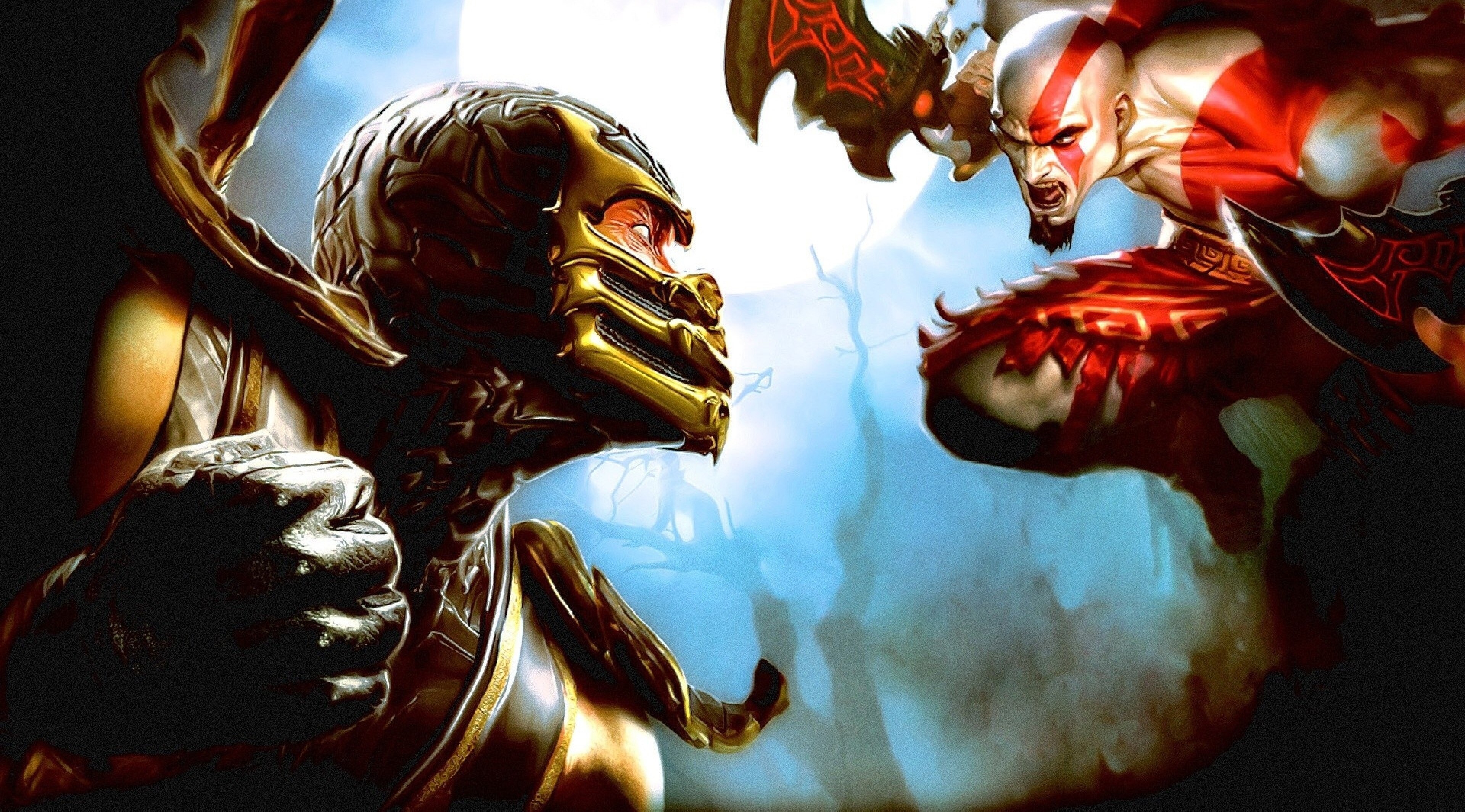 Scorpion from Mortal Kombat vs. Kratos from God of War HD Wallpaper