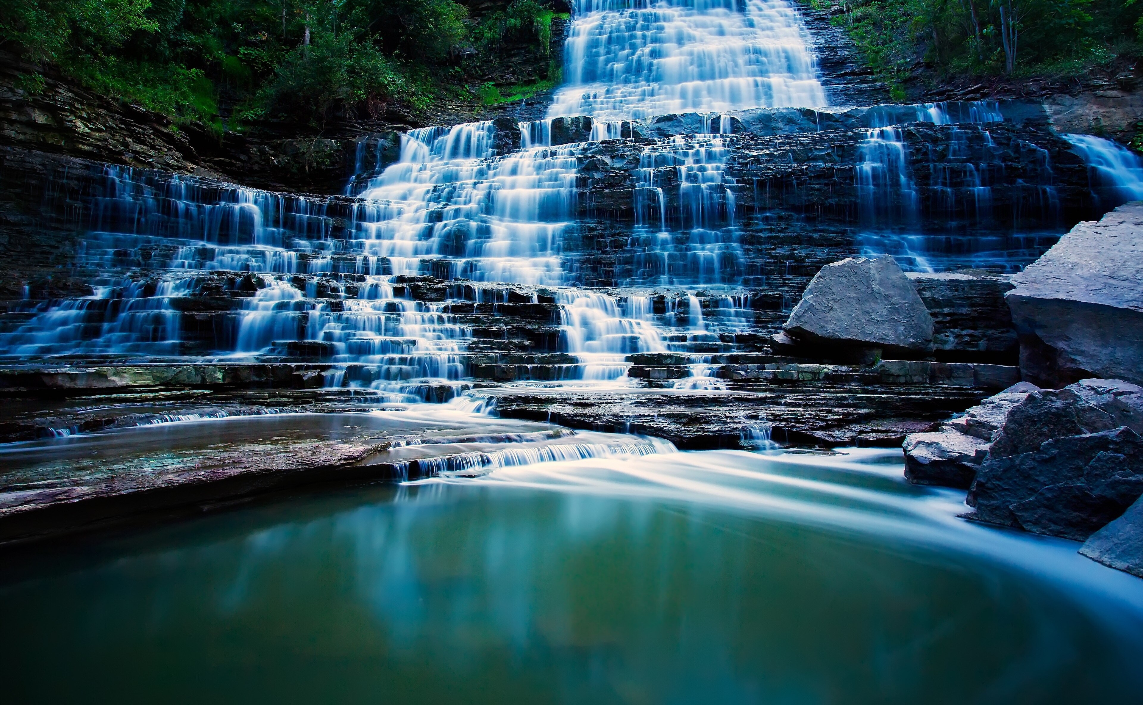 Pongour Waterfall Cascading in Natural Forest 4K HD Wallpaper
