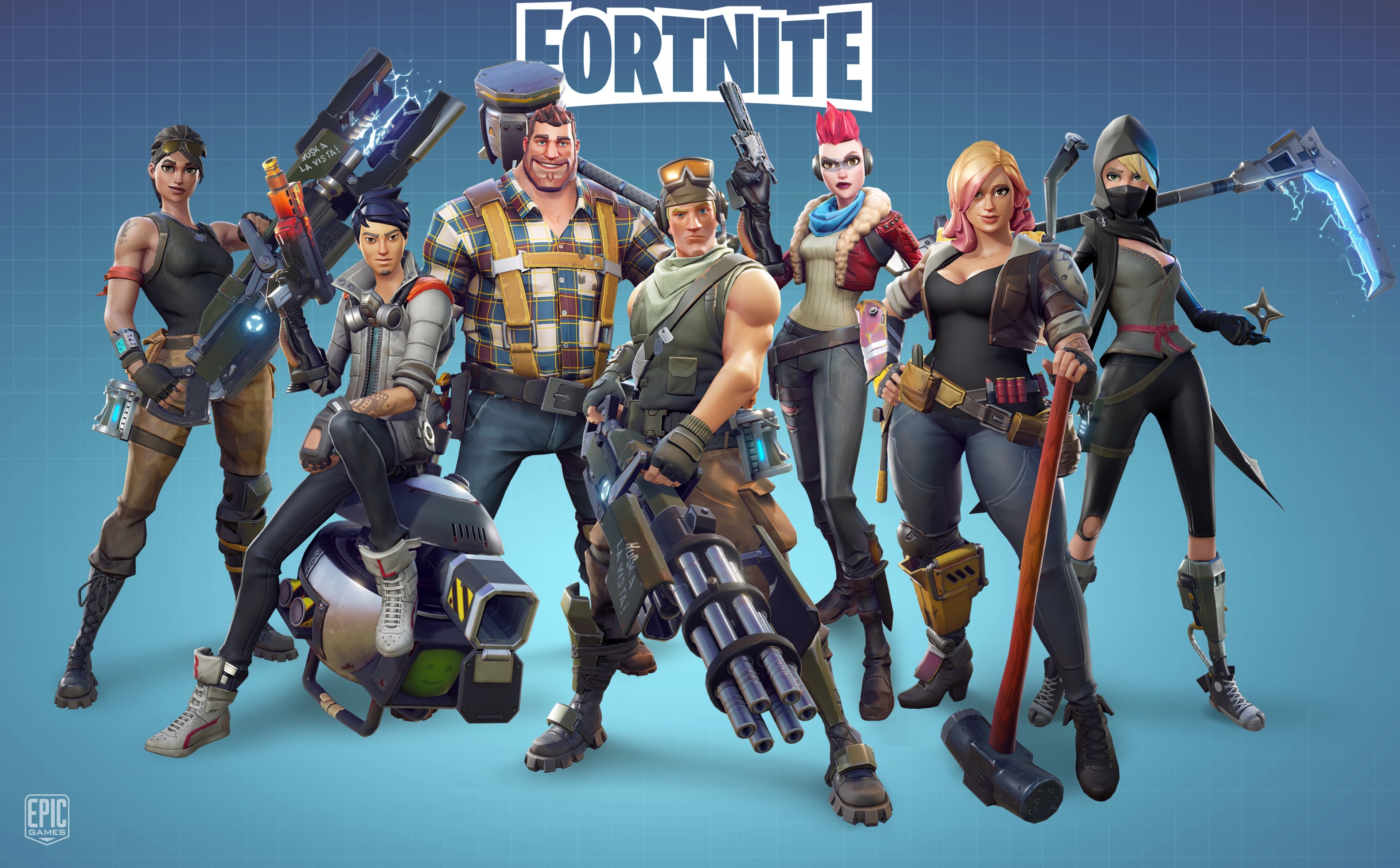 Fortnite characters with weapons HD Wallpaper