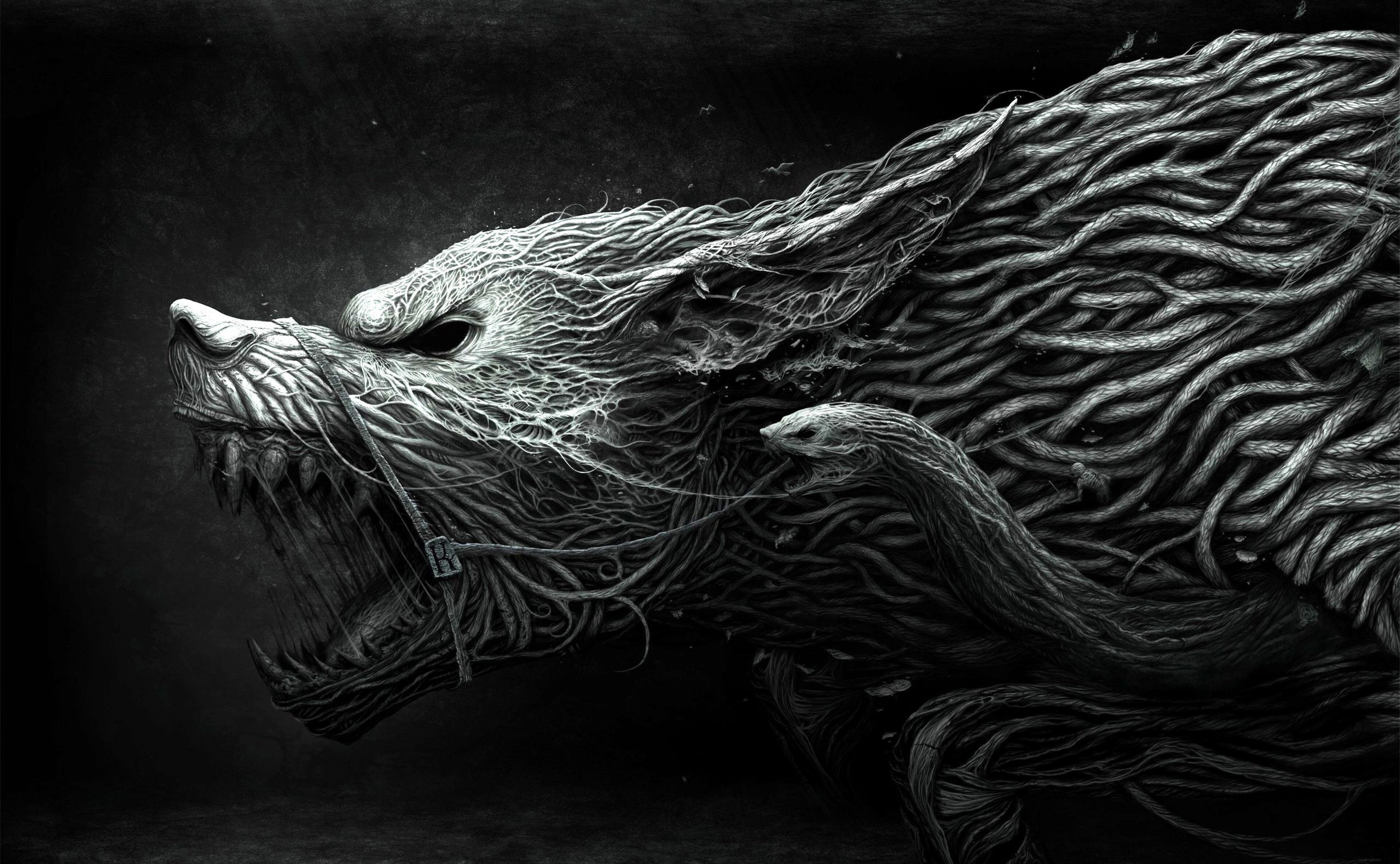 Wolf made of roots, 4K HD Wallpaper