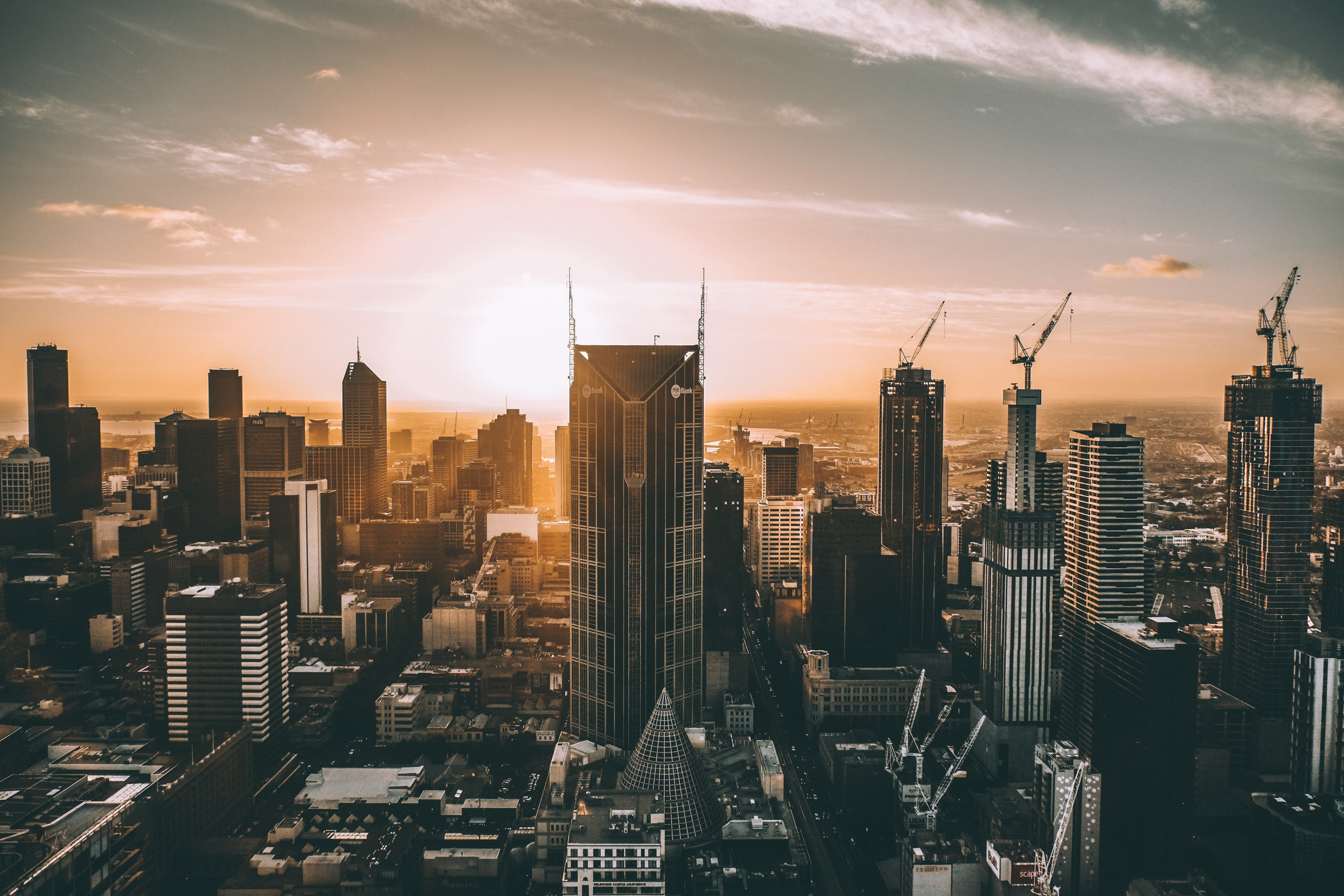 Melbourne skyline at sunset 4K HD Wallpaper