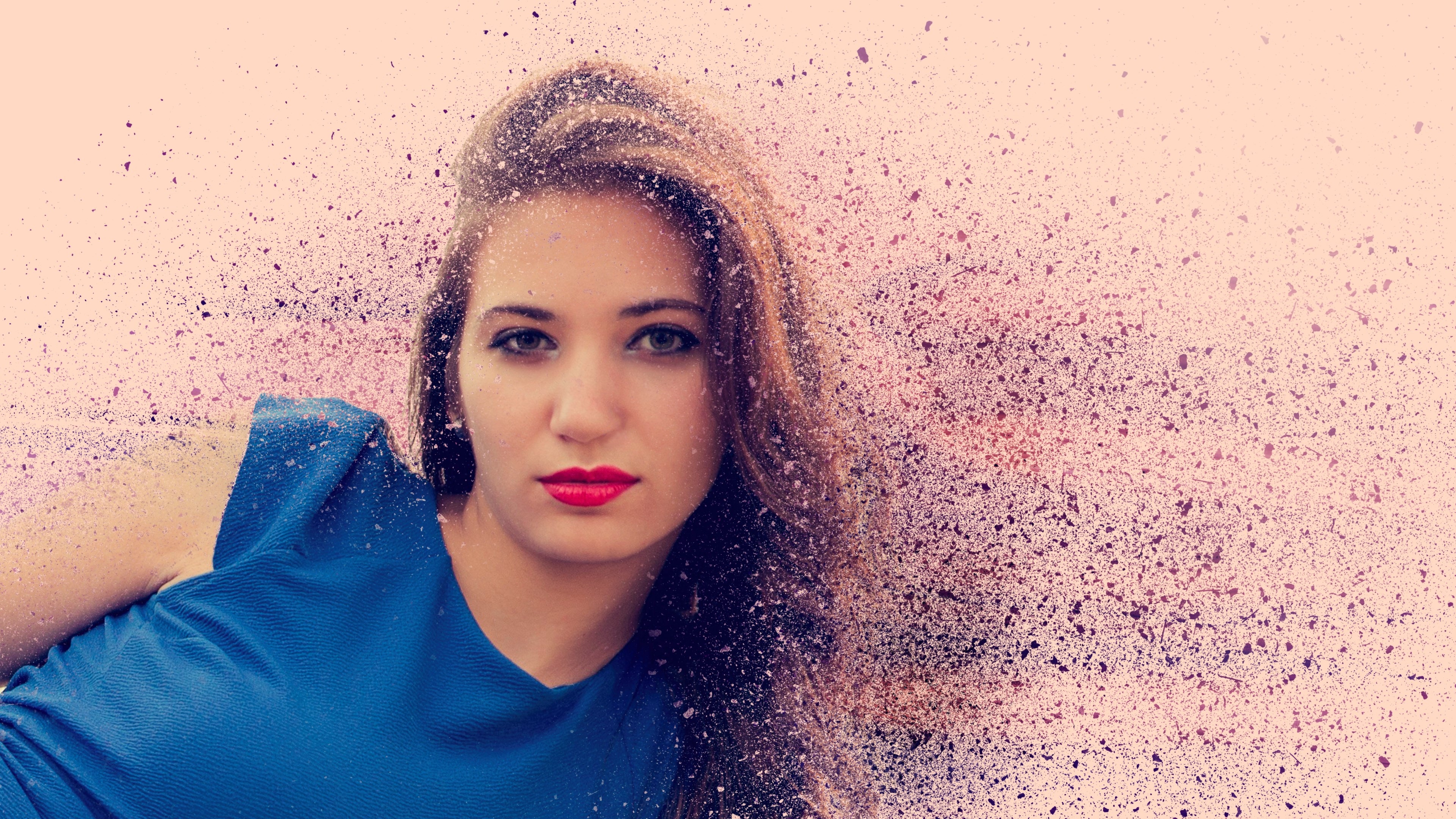 Woman with blue dress and particle effect HD Wallpaper