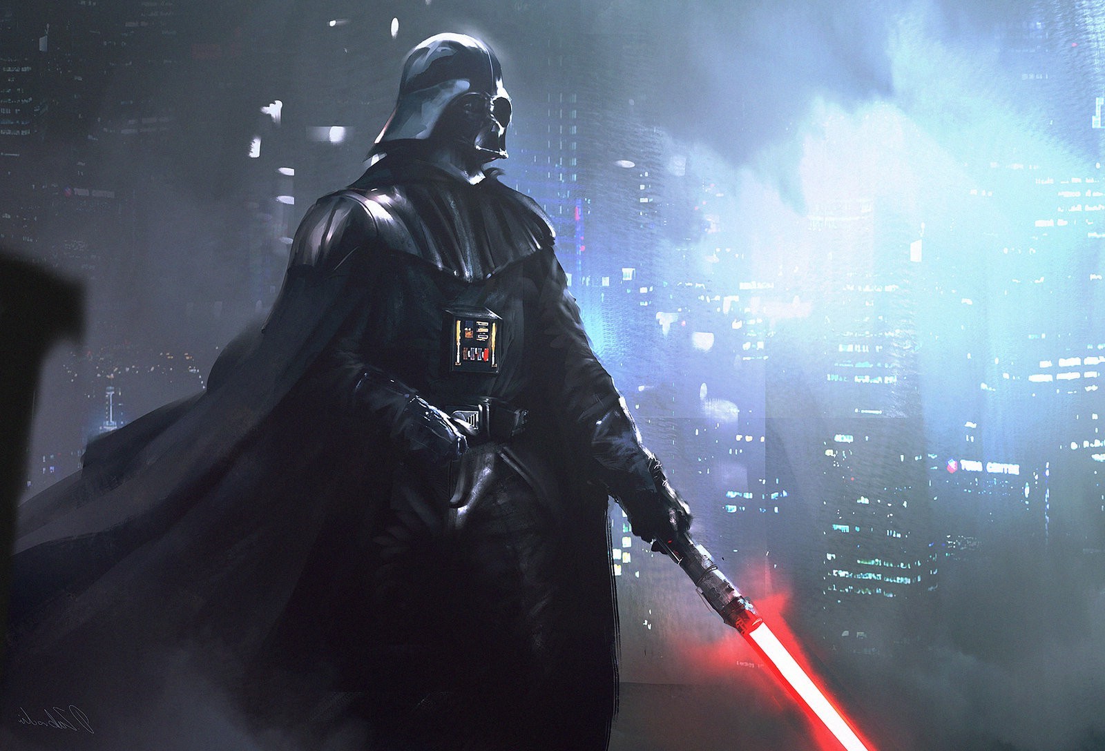 Darth Vader from Star Wars with a lightsaber HD Wallpaper