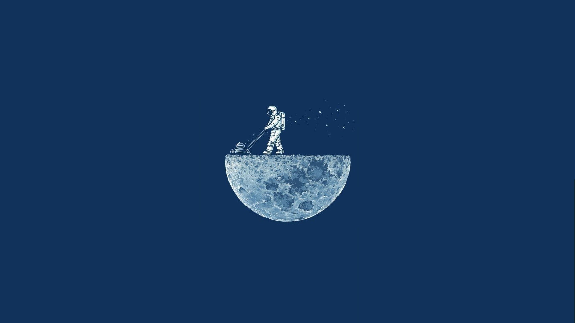 Astronaut mowing the moon HD Wallpaper