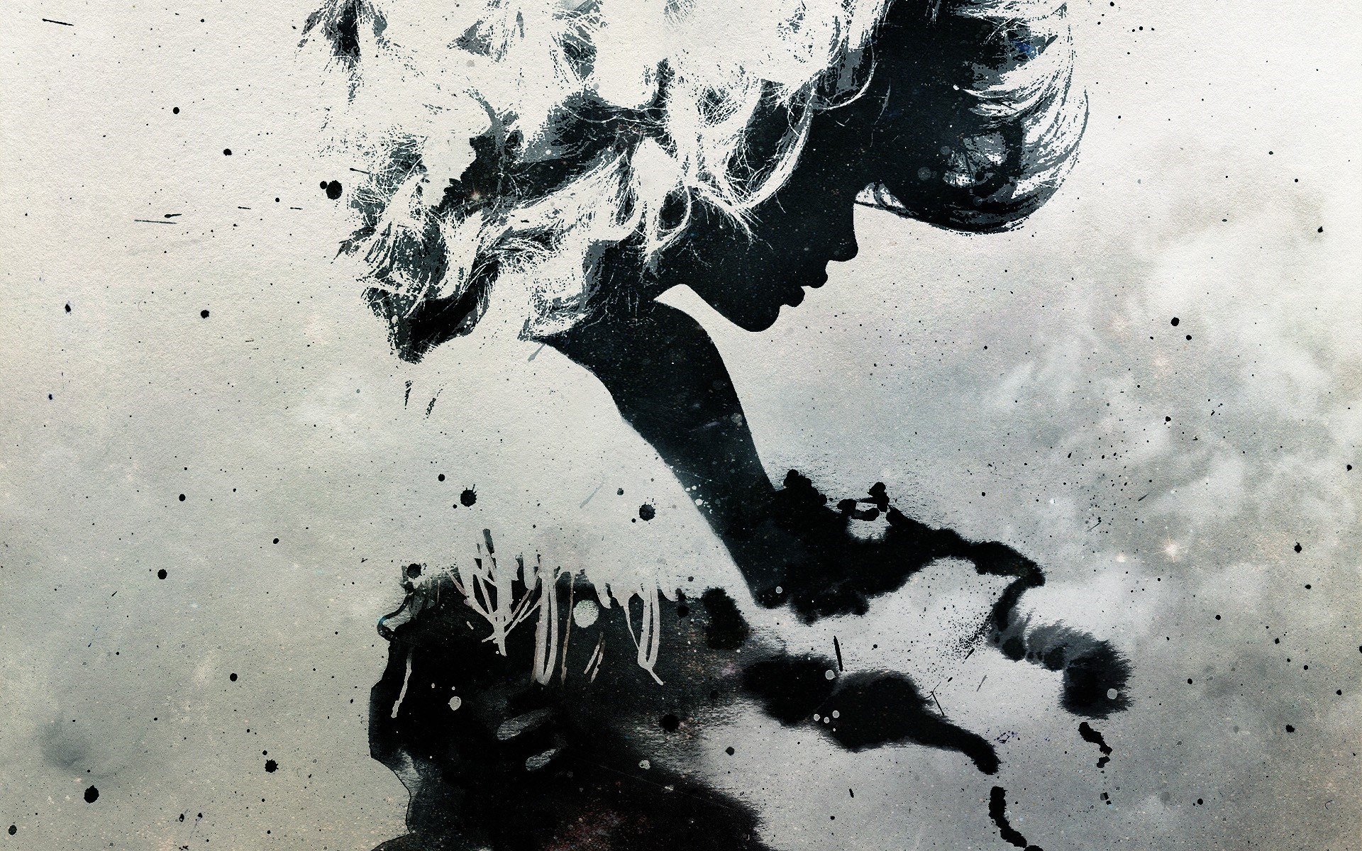 Abstract silhouette of a woman with paint splatter HD Wallpaper