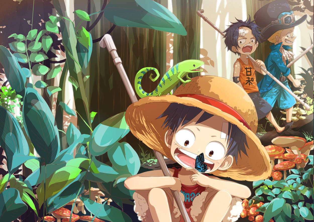 Monkey D. Luffy with Friends in Forest HD Wallpaper