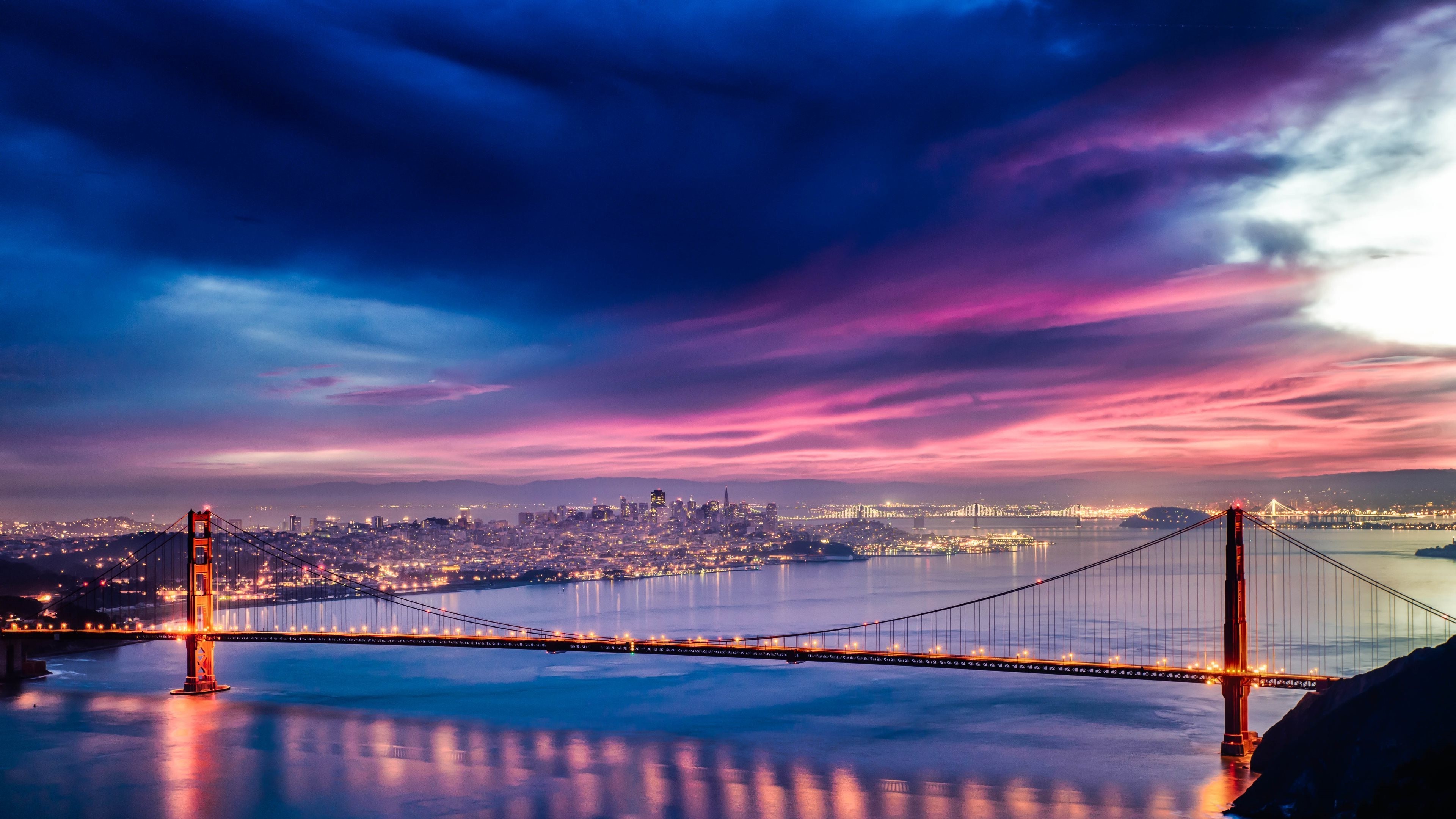 Golden Gate Bridge and San Francisco Skyline at Dusk HD Wallpaper