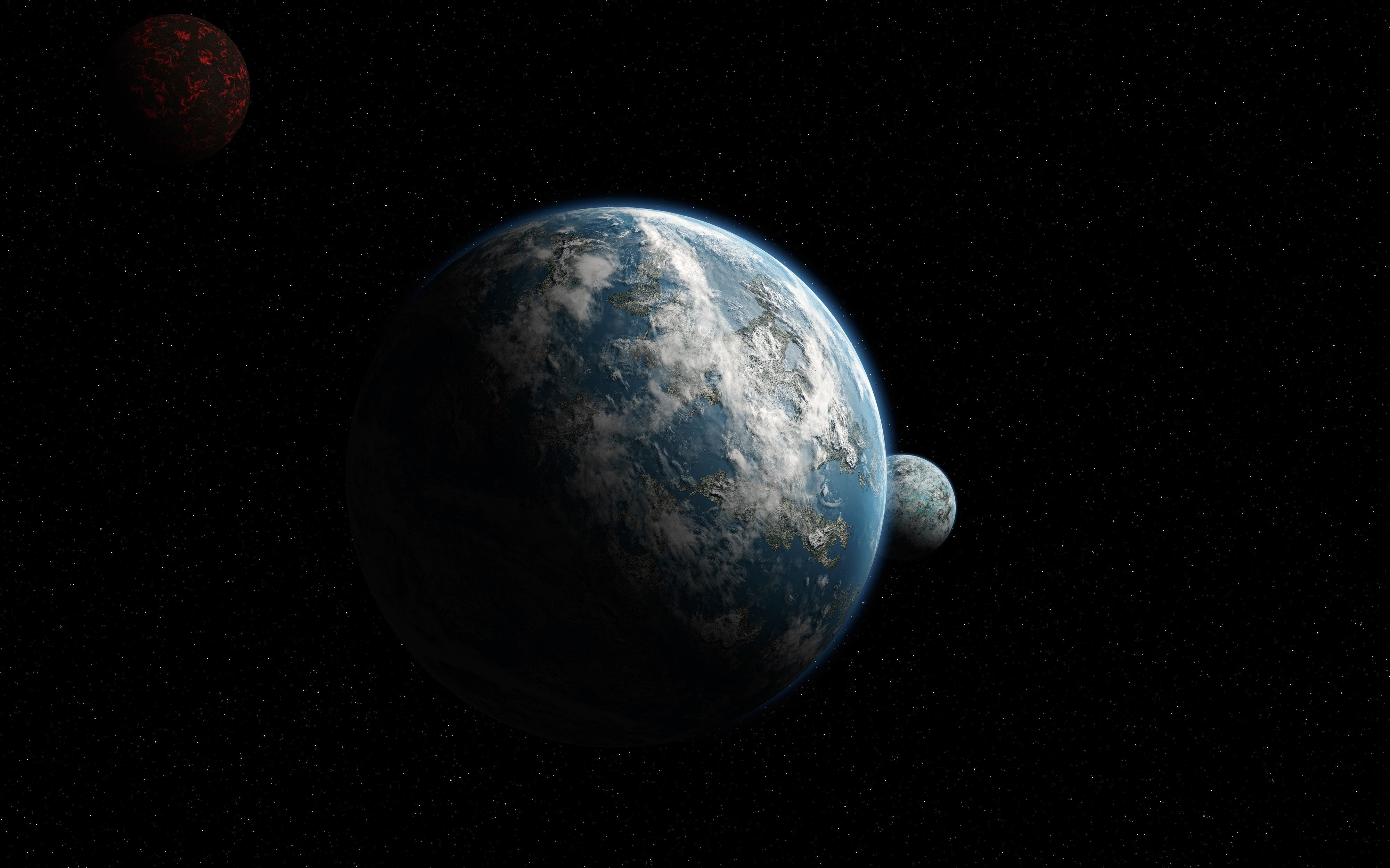 Planets and moons in outer space HD Wallpaper