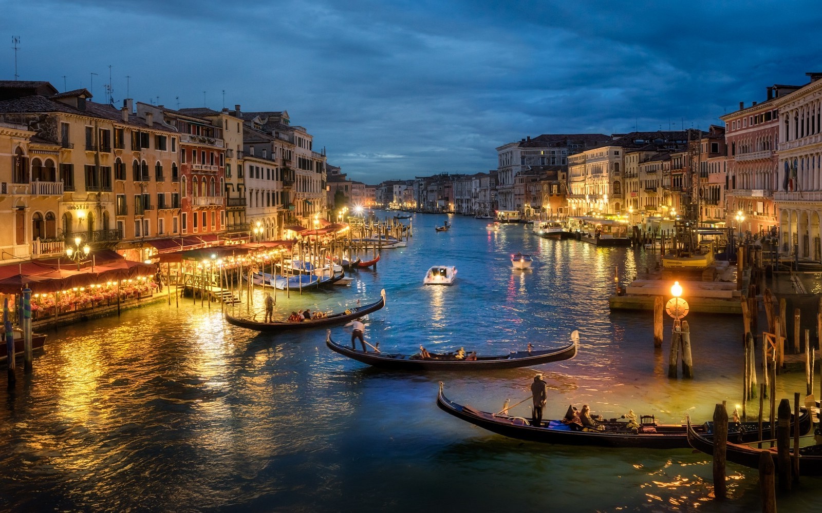 Evening Canal with Gondolas in Venice, Italy HD Wallpaper