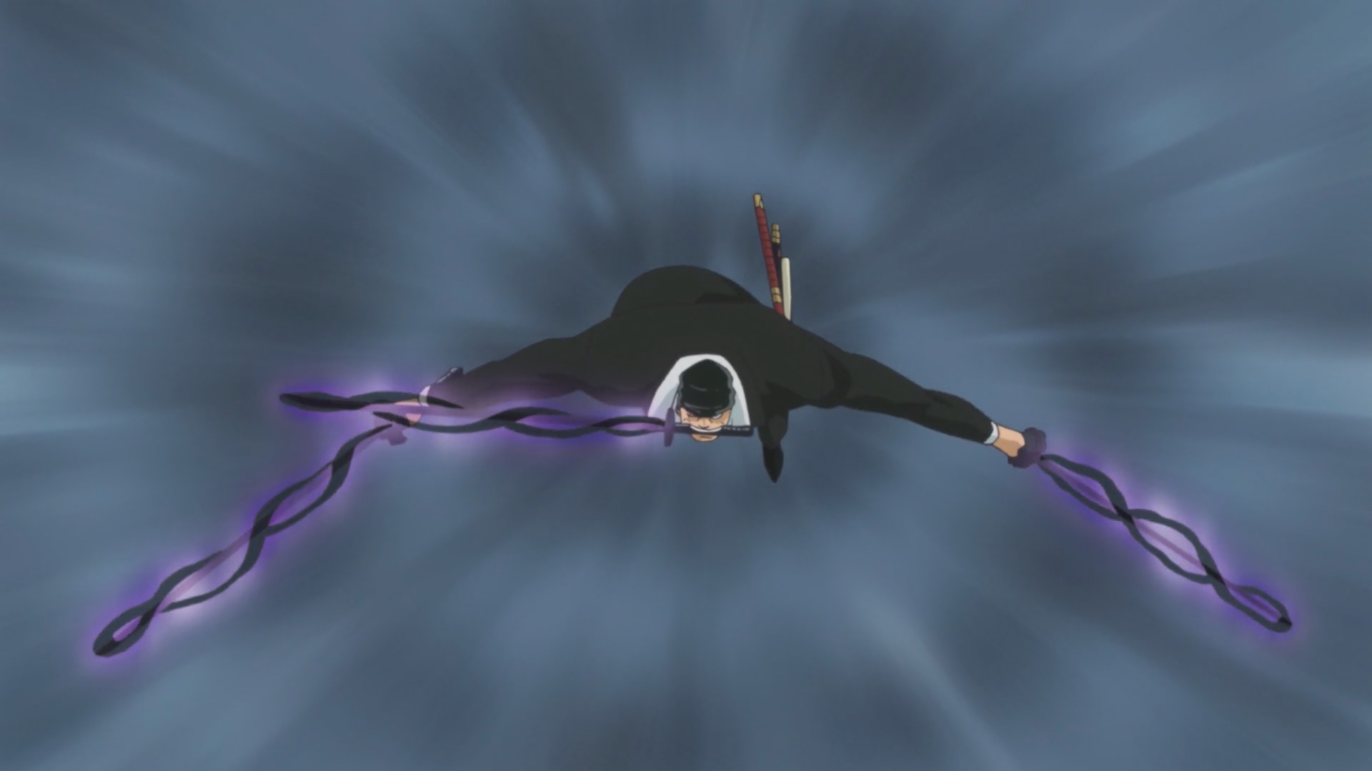 Anime character with swords and purple energy HD Wallpaper