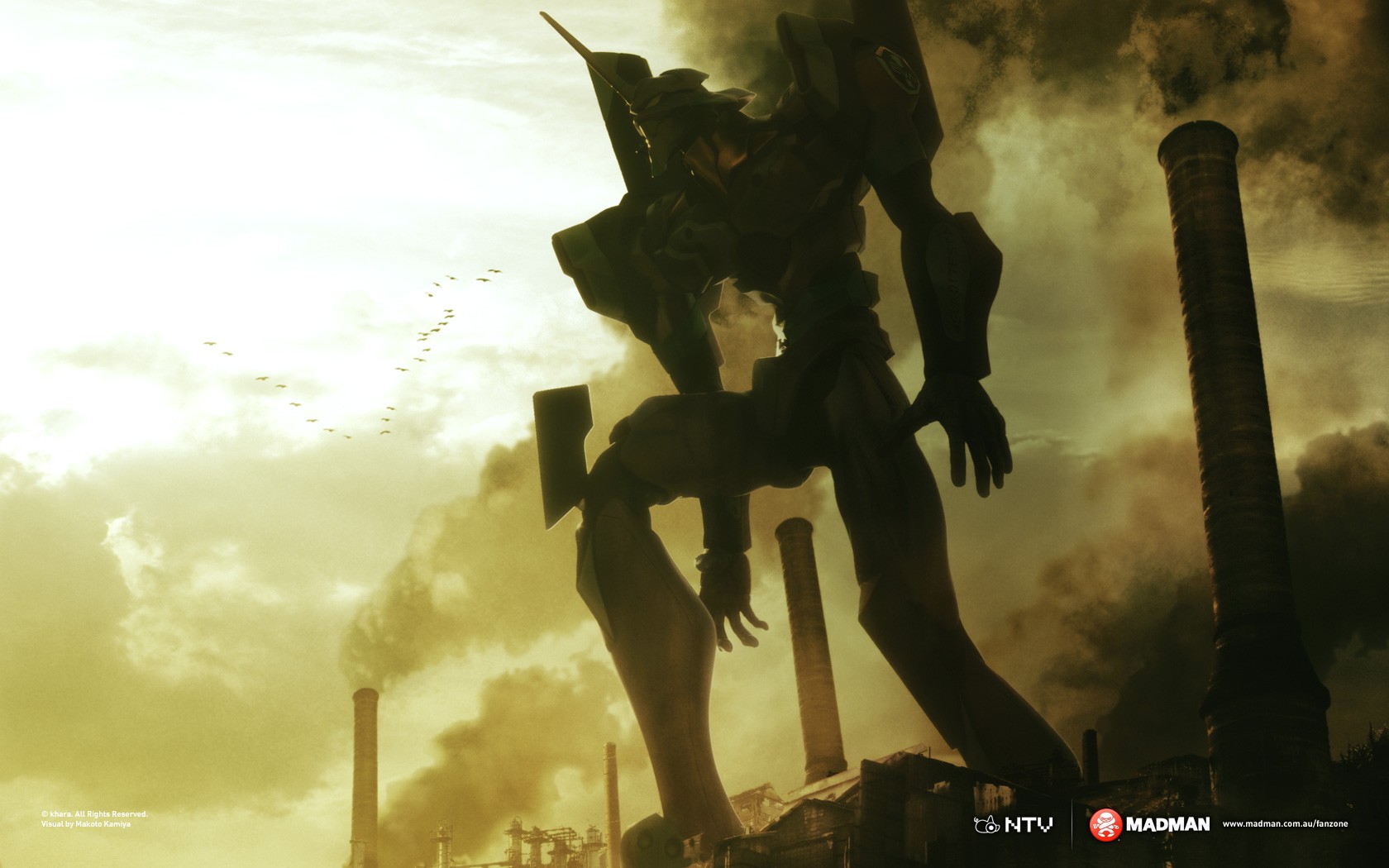 Evangelion Unit 01 in an Industrial Landscape HD Wallpaper