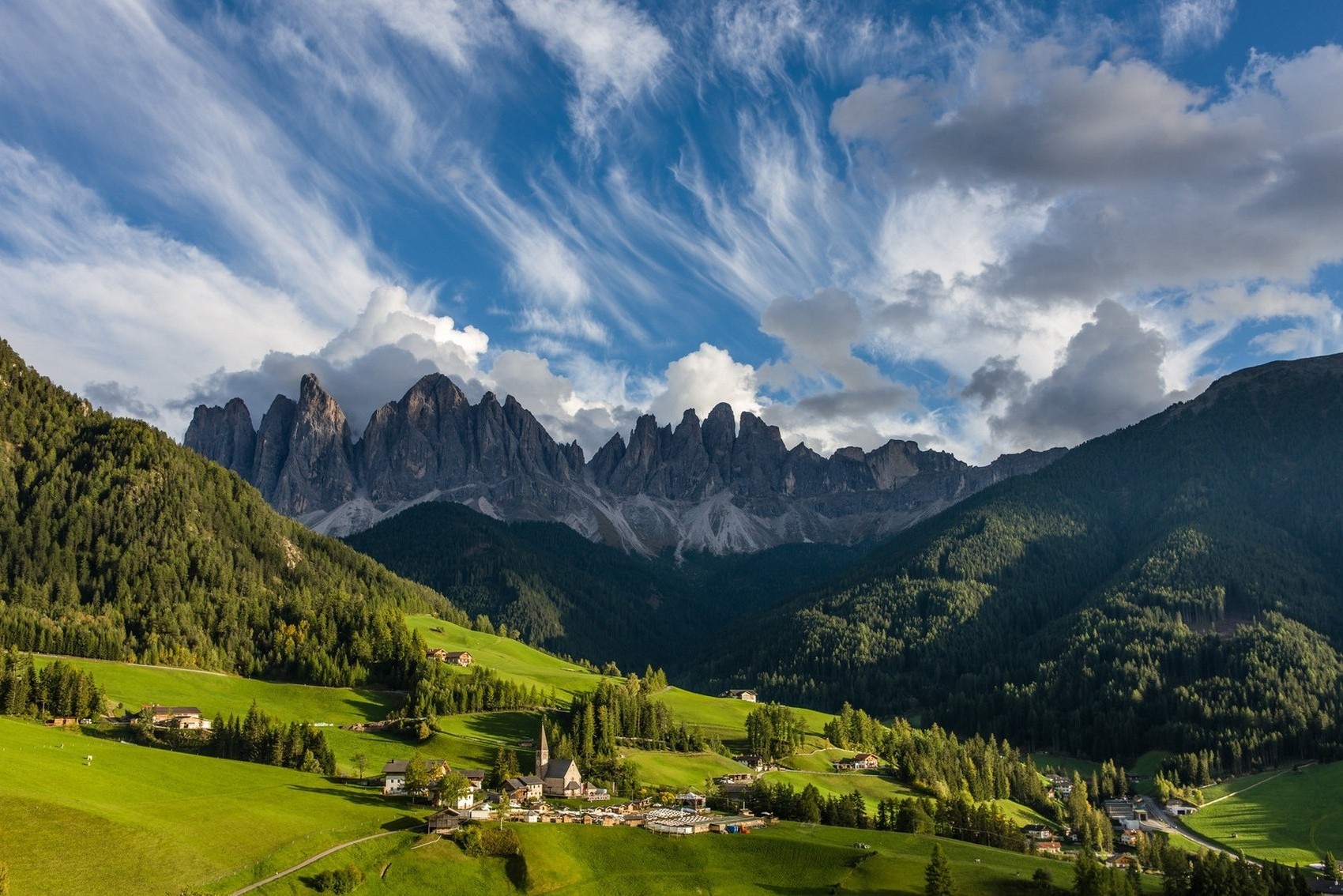 Village in the Dolomites mountains, Italy HD Wallpaper