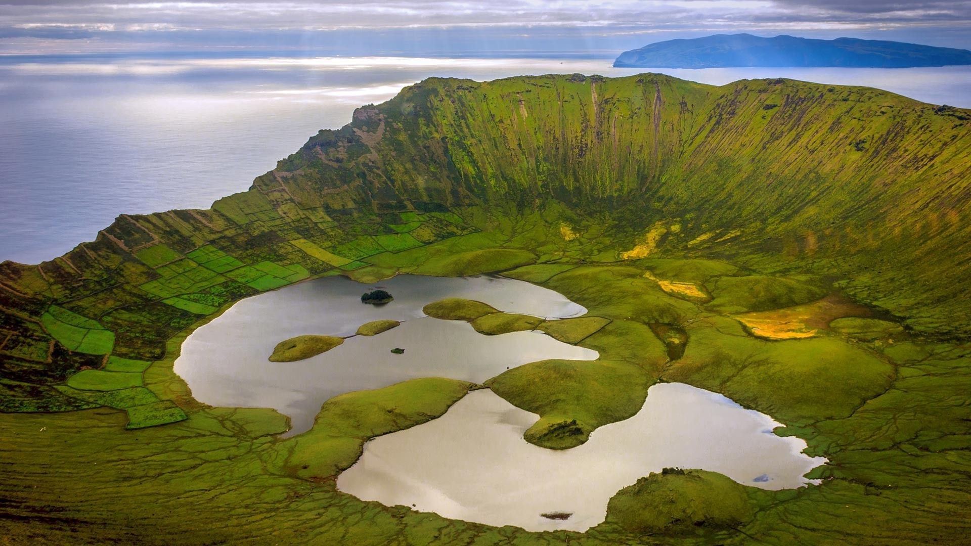 Crater lake on Flores Island, Azores, Portugal HD Wallpaper