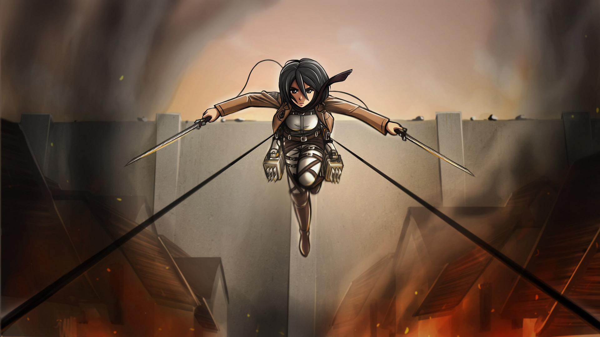 Mikasa Ackerman from Shingeki no Kyojin in action HD Wallpaper