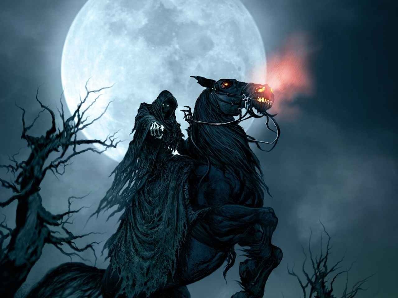 The Nazgûl on horseback under a full moon HD Wallpaper