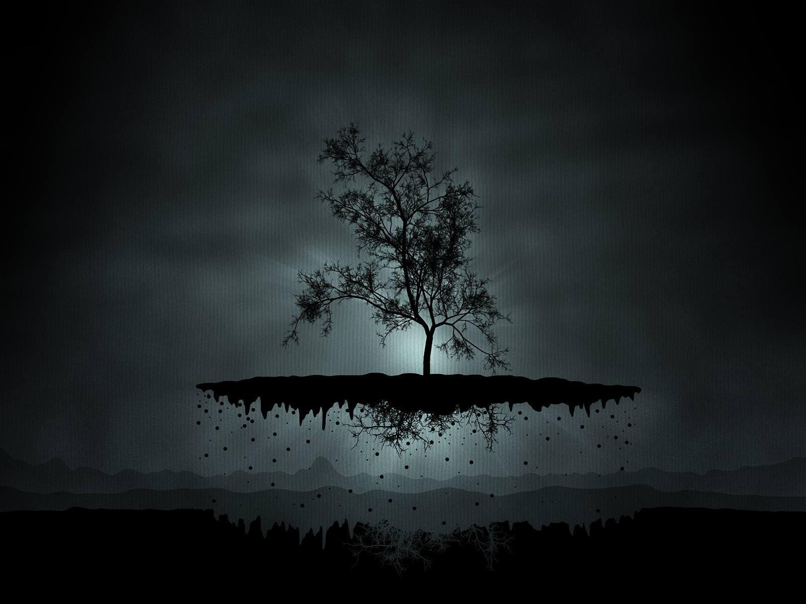 Fantasy art of a lone tree on a floating island HD Wallpaper