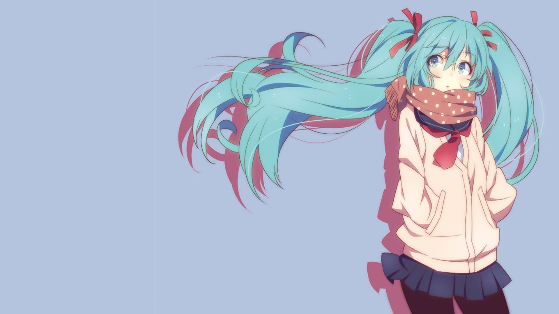 Hatsune Miku from Vocaloid with blue hair and scarf HD Wallpaper
