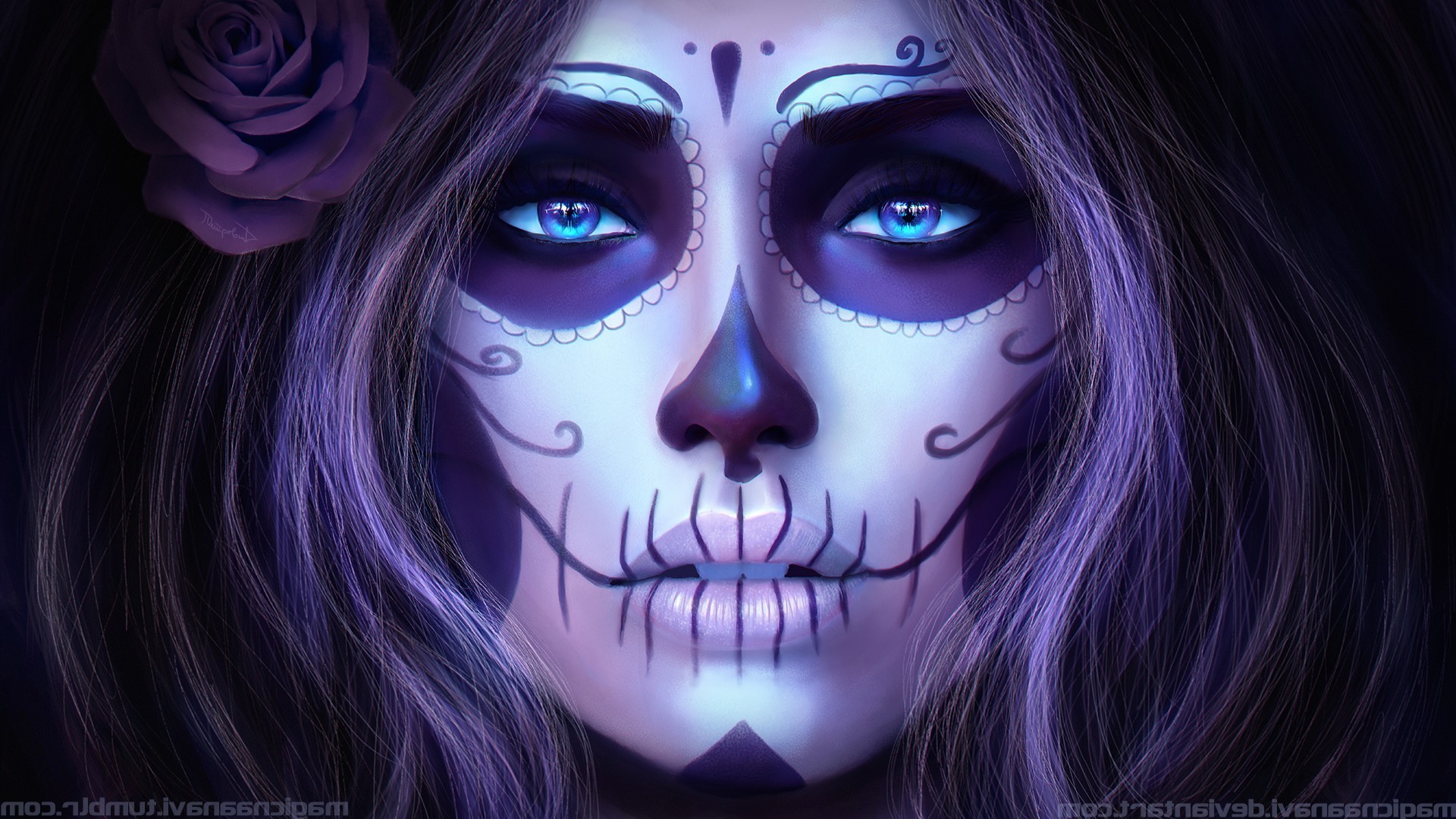Dia de los Muertos woman with purple rose HD Wallpaper
