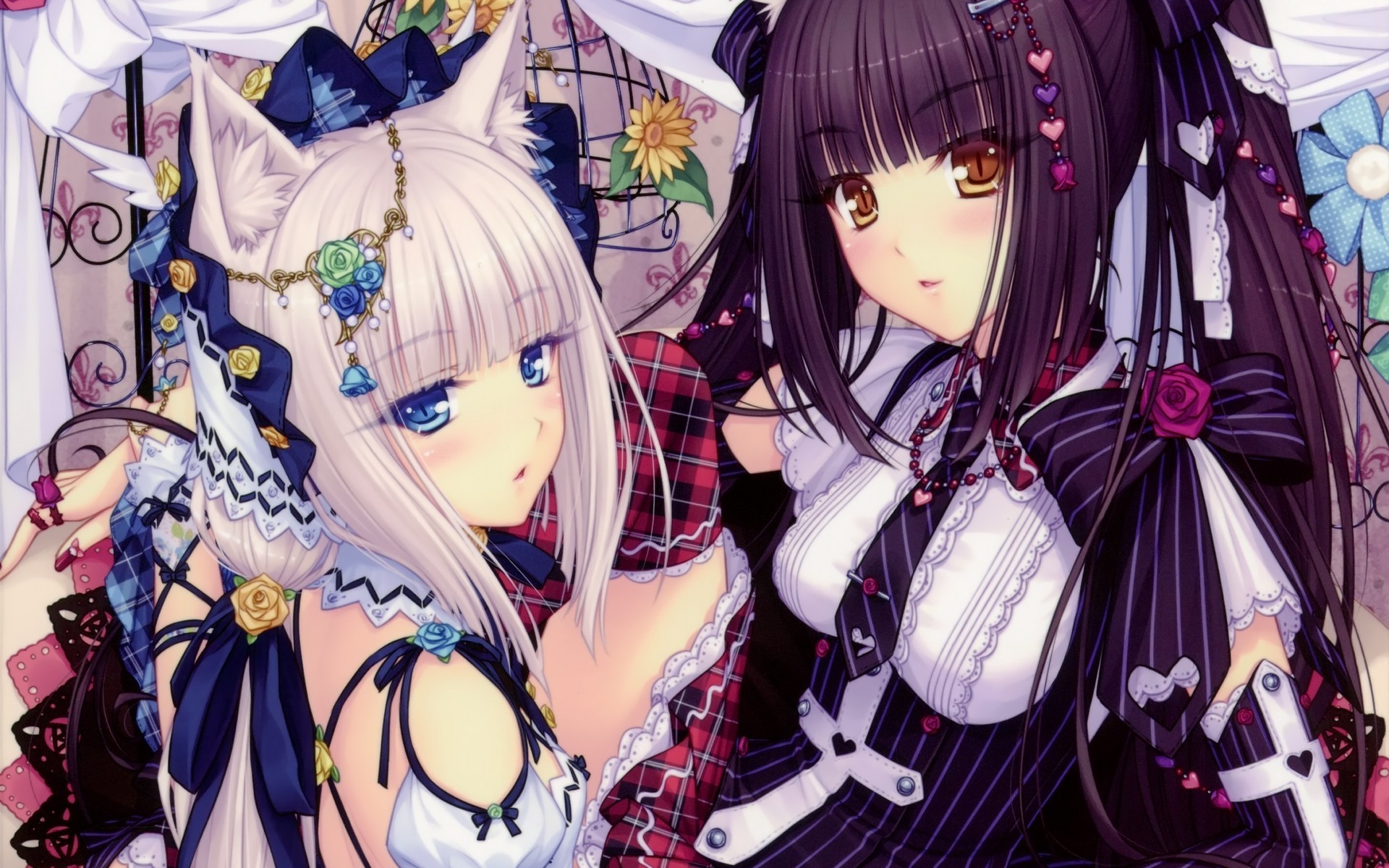 Anime cat girls in maid outfits HD Wallpaper