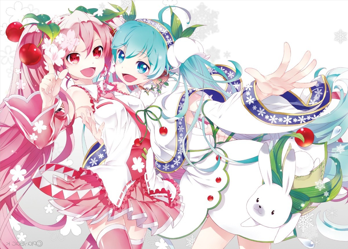 Hatsune Miku and Pink-Haired Anime Girl Duo HD Wallpaper