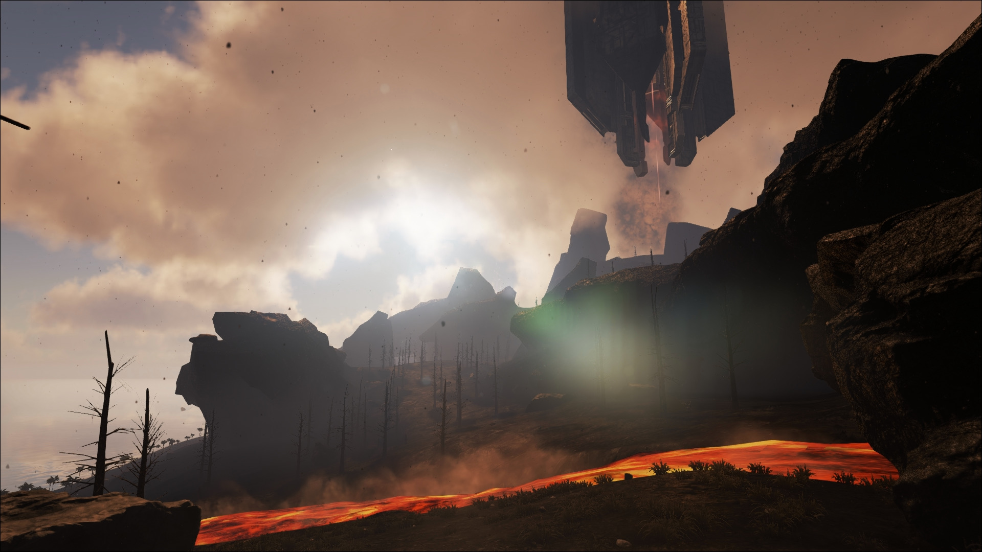 Ark: Survival Evolved video game scene with lava and structure HD Wallpaper