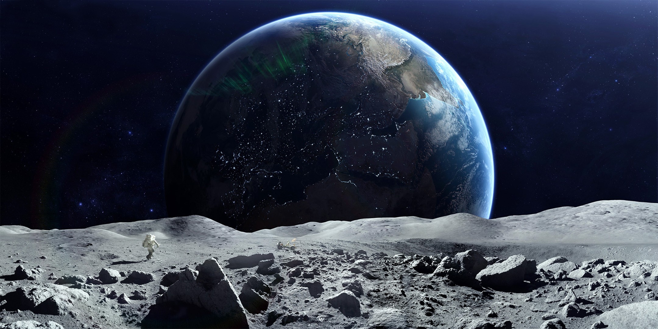 Astronaut on the Moon with Earth in the Background HD Wallpaper