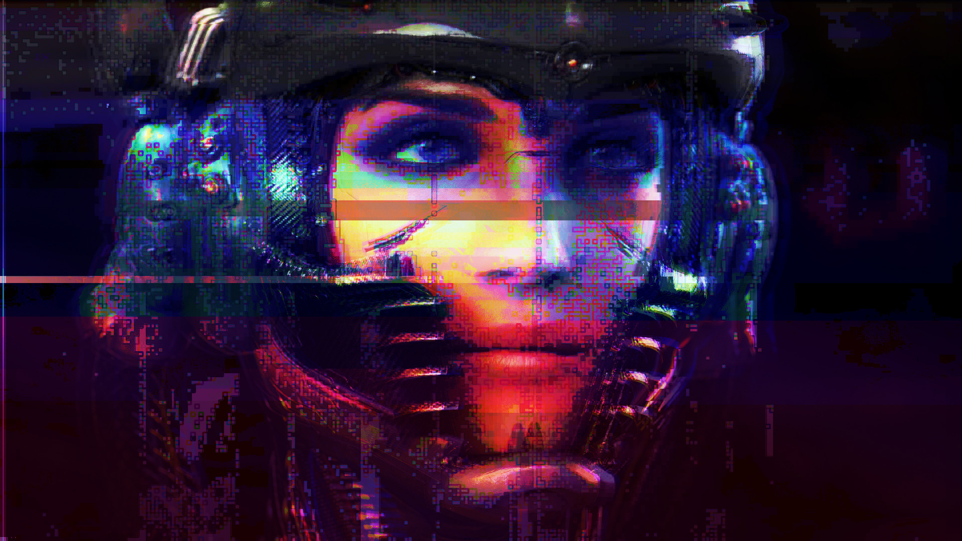 Cyberpunk cyborg woman with glitch art effect HD Wallpaper