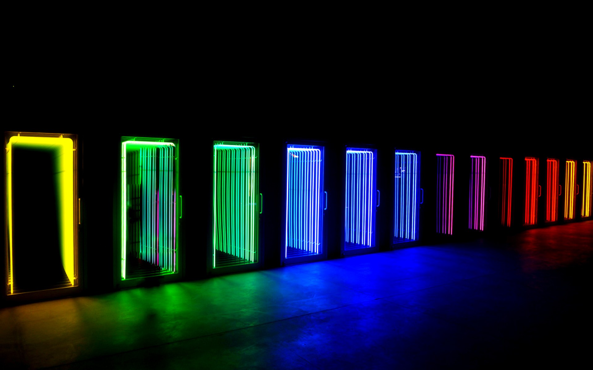 Rainbow neon doors installation art HD Wallpaper